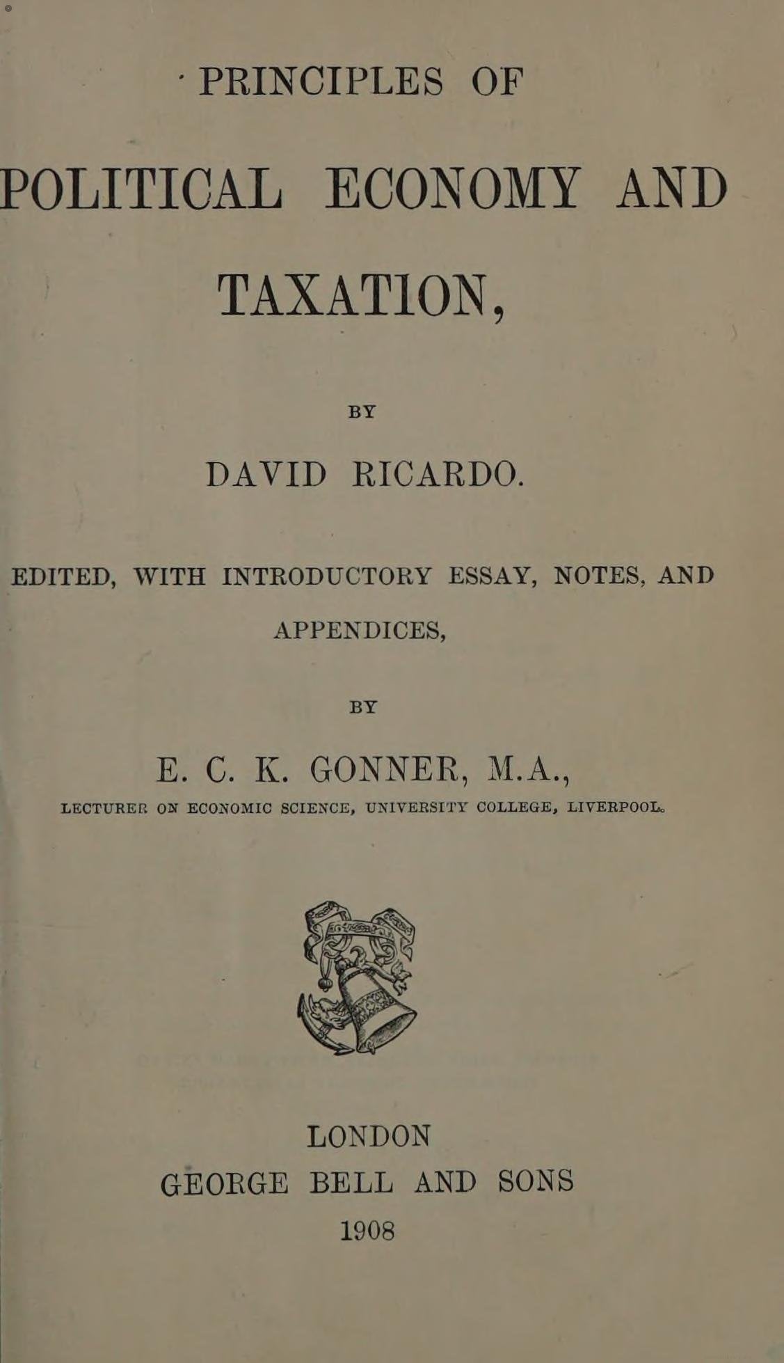 On the Principles of Political Economy and Taxation