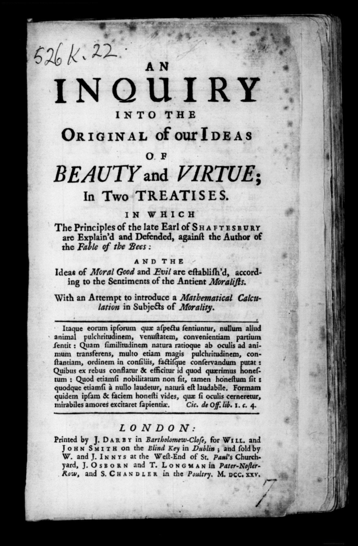 An Inquiry into the Original of Our Ideas of Beauty and Virtue