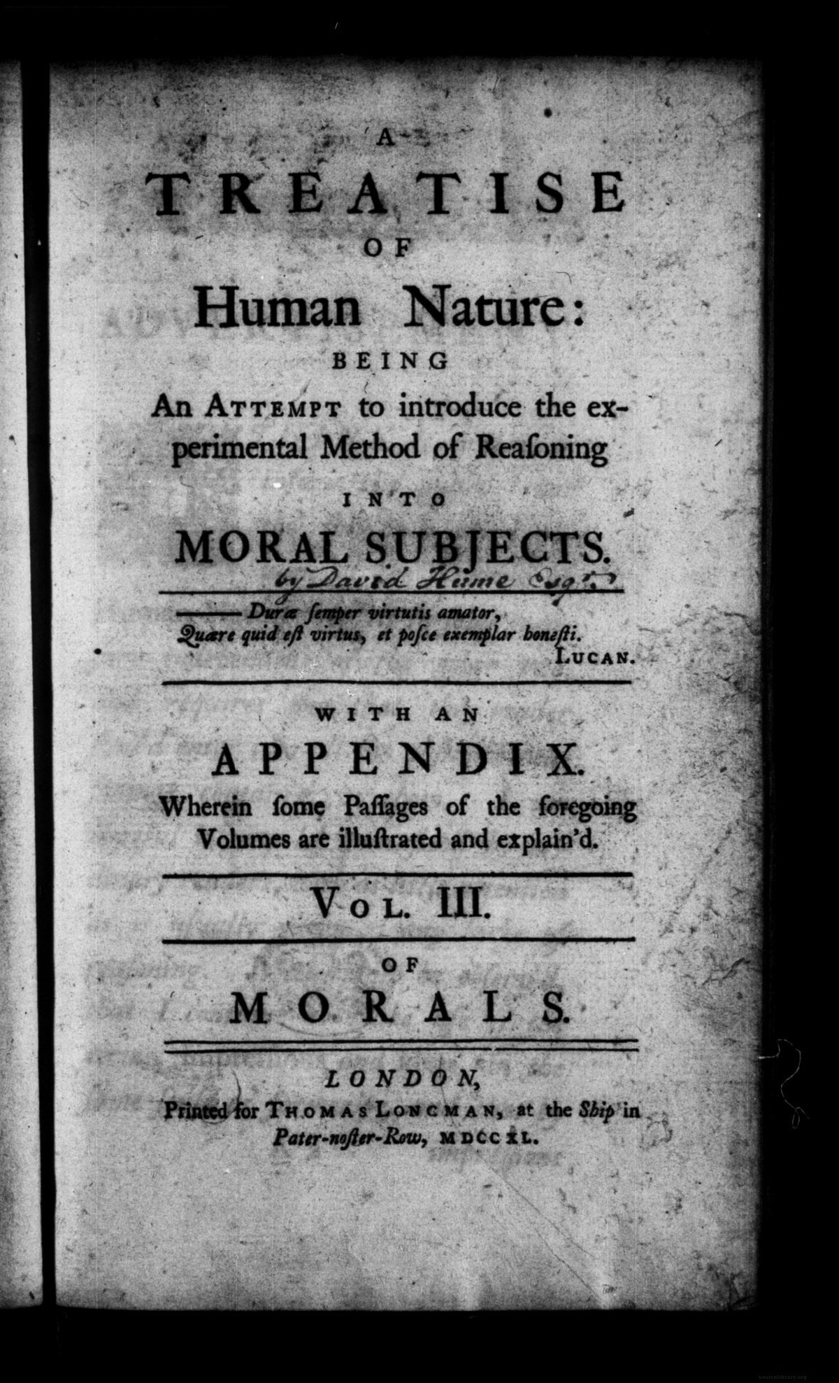 A Treatise of Human Nature - Volume 3