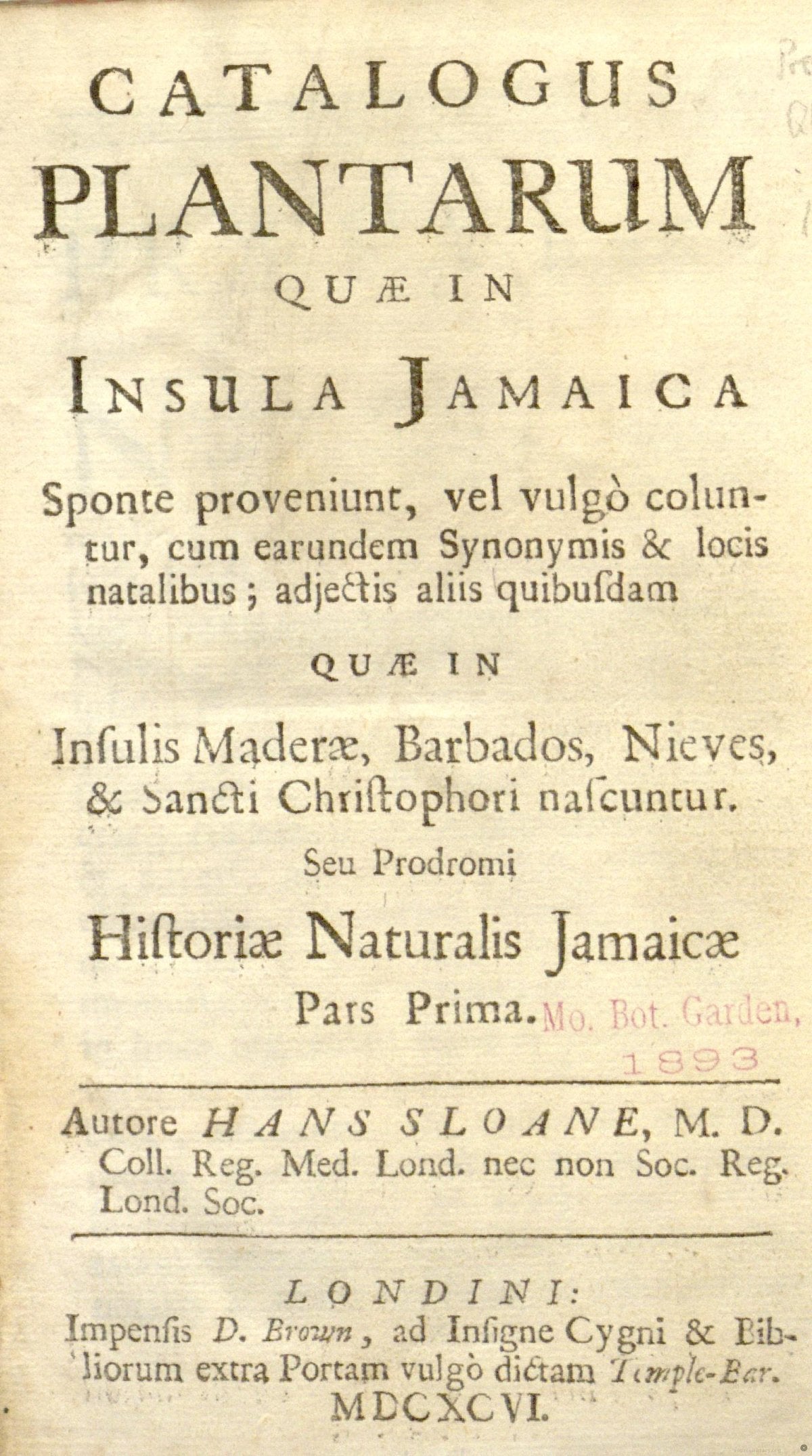 Catalogus plantarum Jamaica (Prodromus)