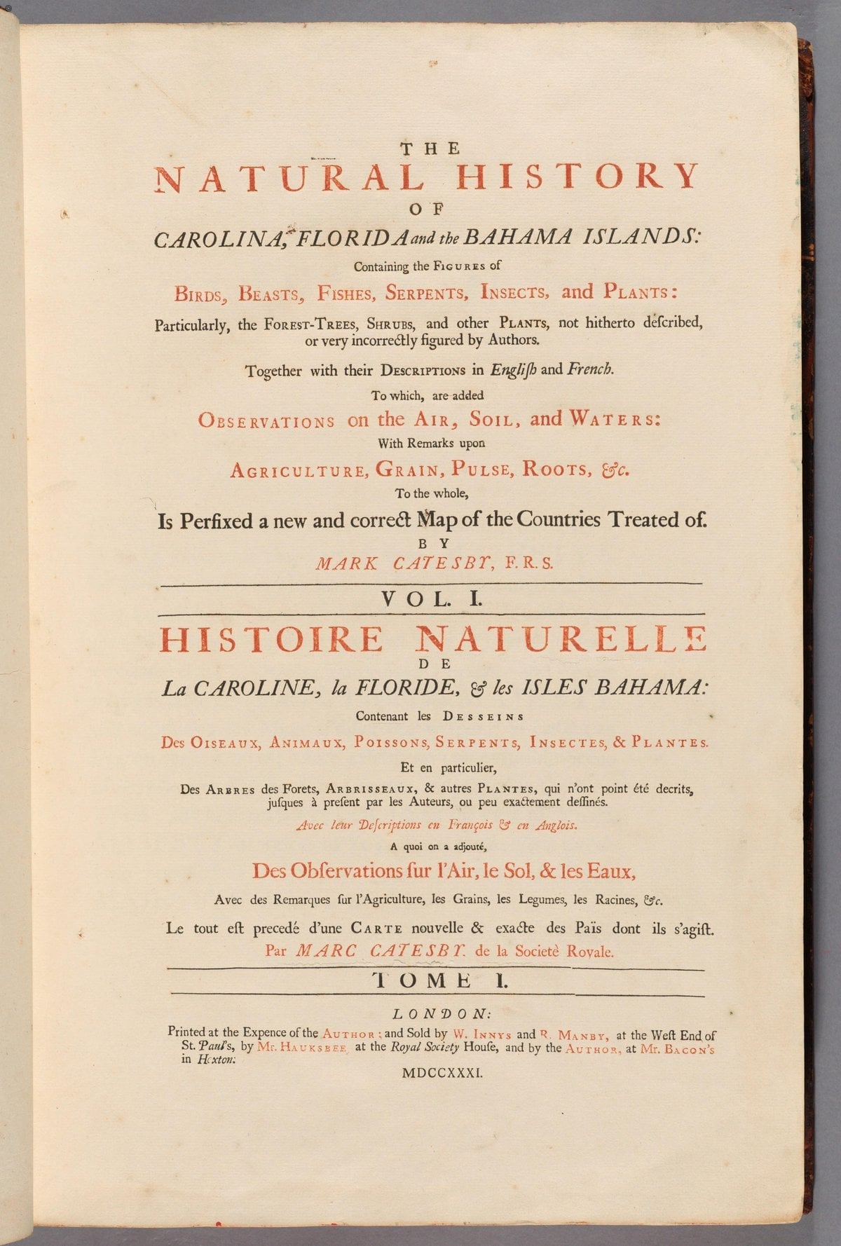 The Natural History of Carolina, Florida and the Bahama Islands, Vol. 1