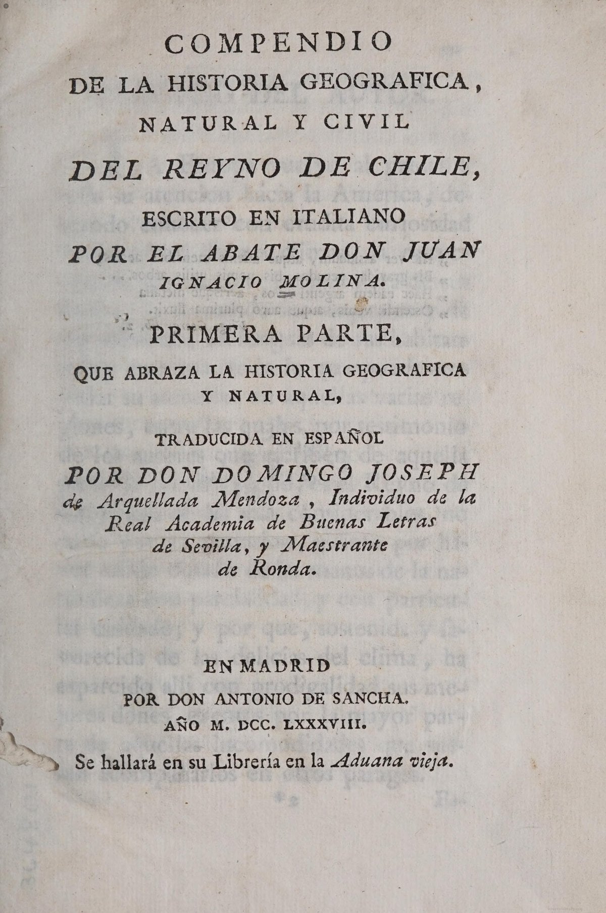 Compendium of the Natural and Civil History of Chile