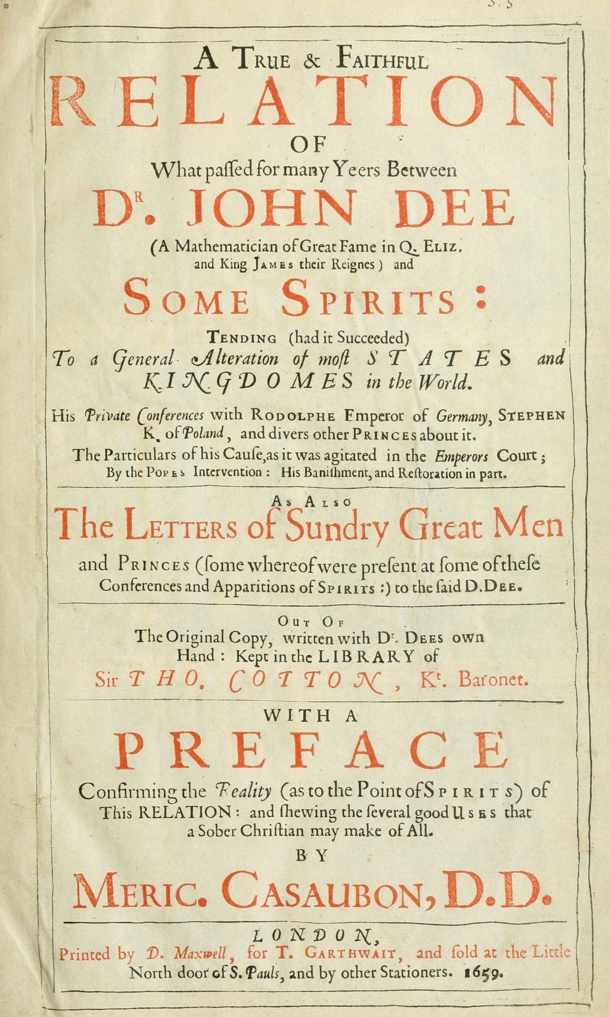 A True & Faithful Relation of Dr. John Dee and Some Spirits