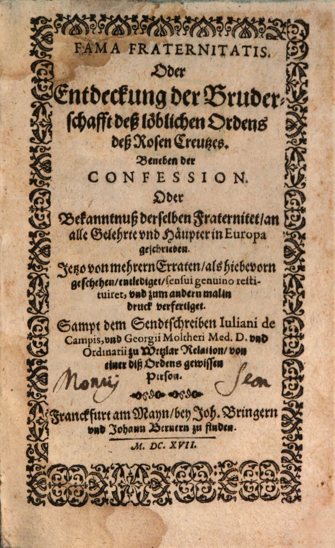 Fama Fraternitatis and Confessio Fraternitatis