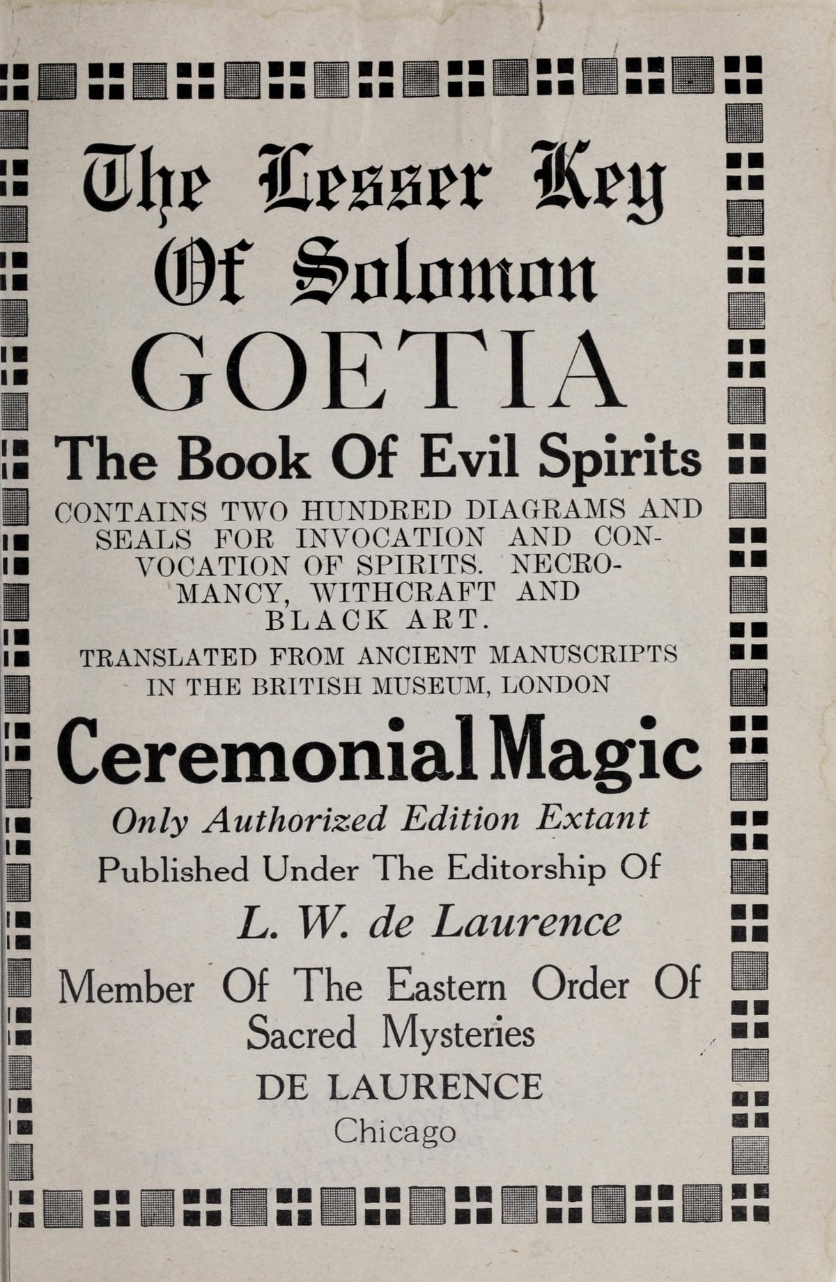 Lesser Key of Solomon (Goetia) - De Laurence Edition