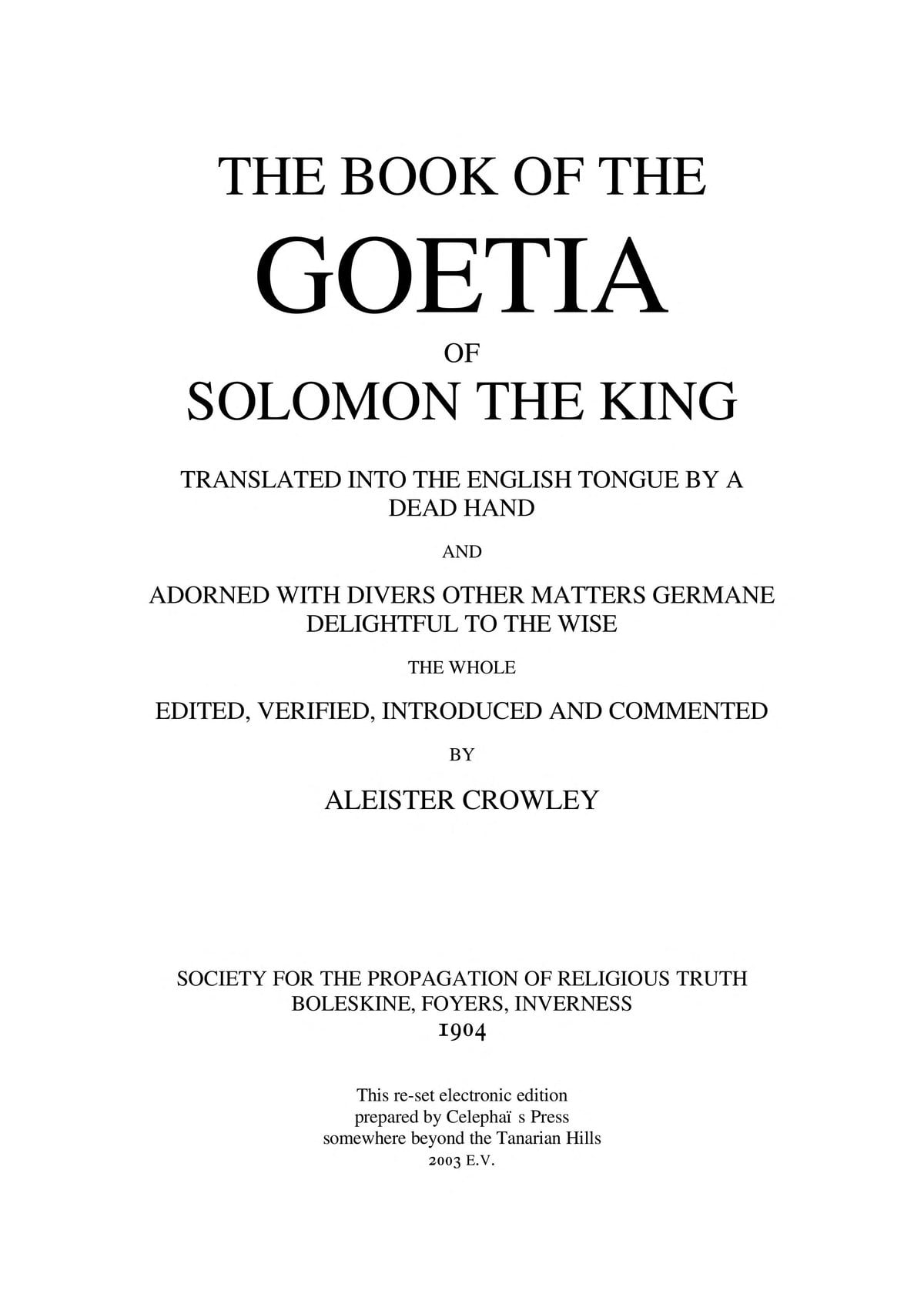 The Book of the Goetia of Solomon the King