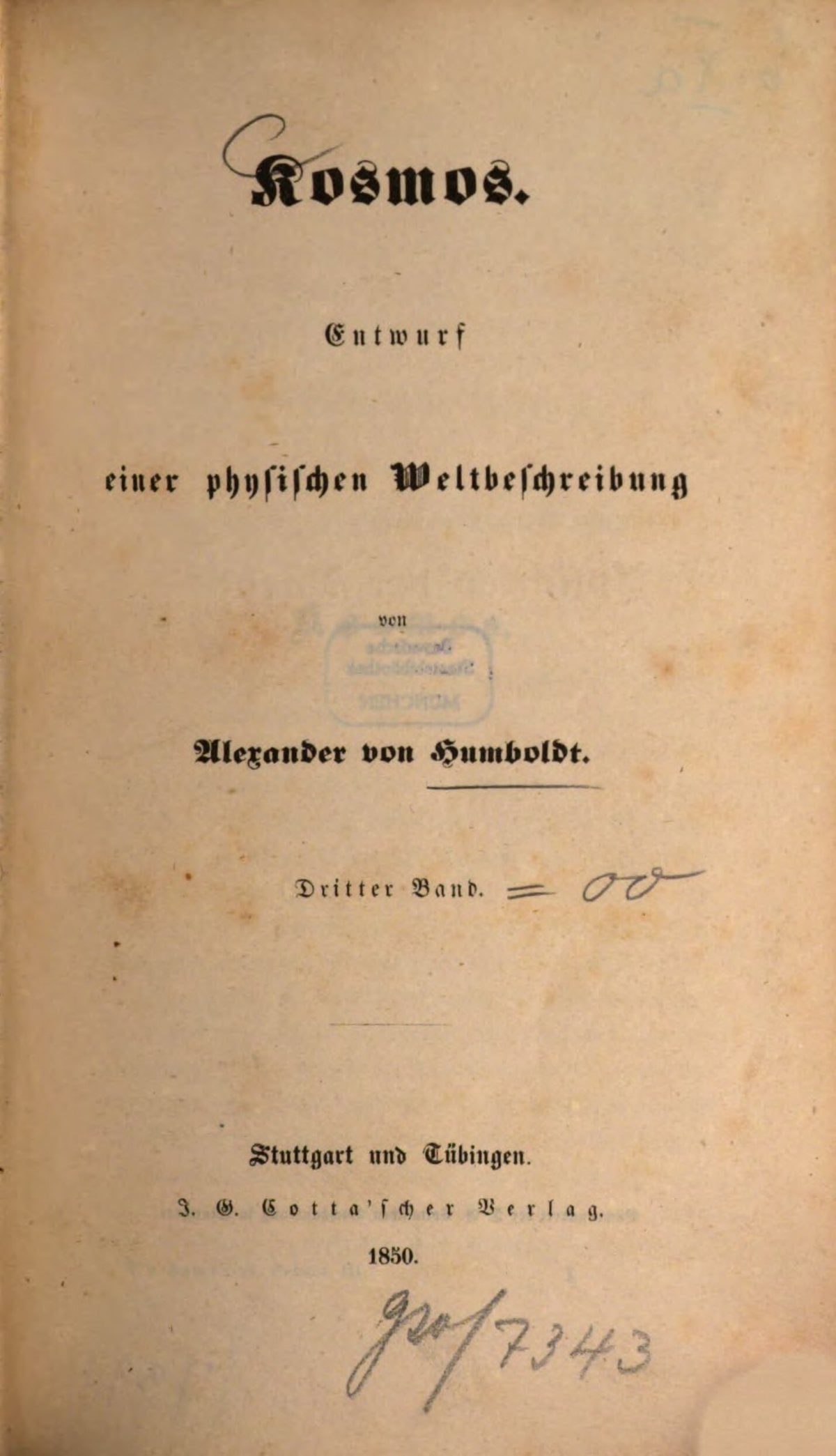 Cosmos: A Sketch of a Physical Description of the Universe, Vol. 3