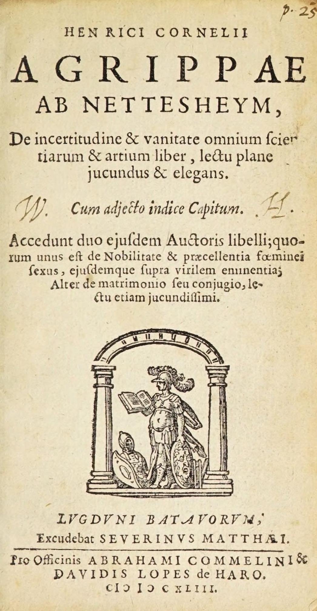 Agrippa: De Vanitate Scientiarum (1643)