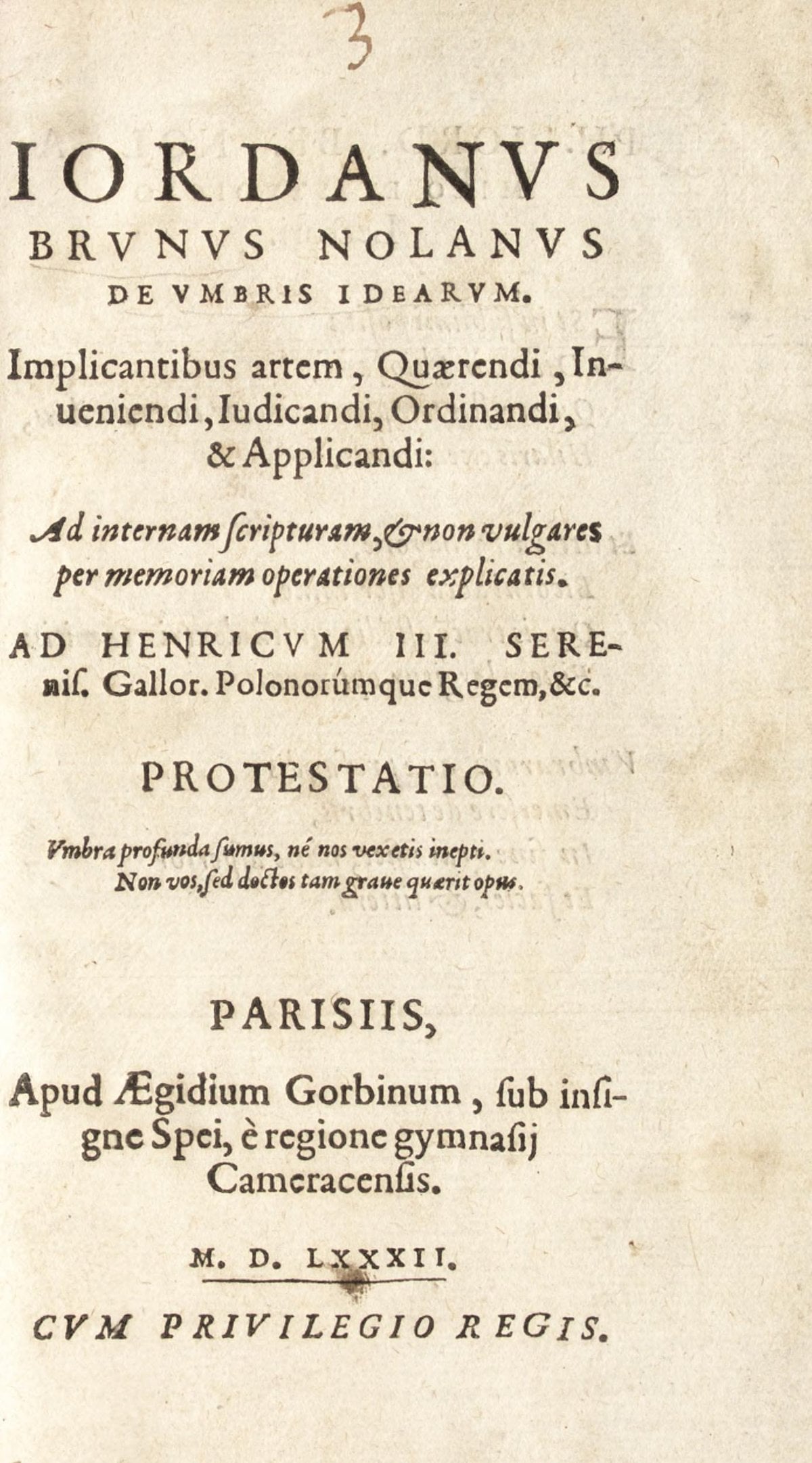 Giordano Bruno: De Umbris Idearum (1582 First Edition)