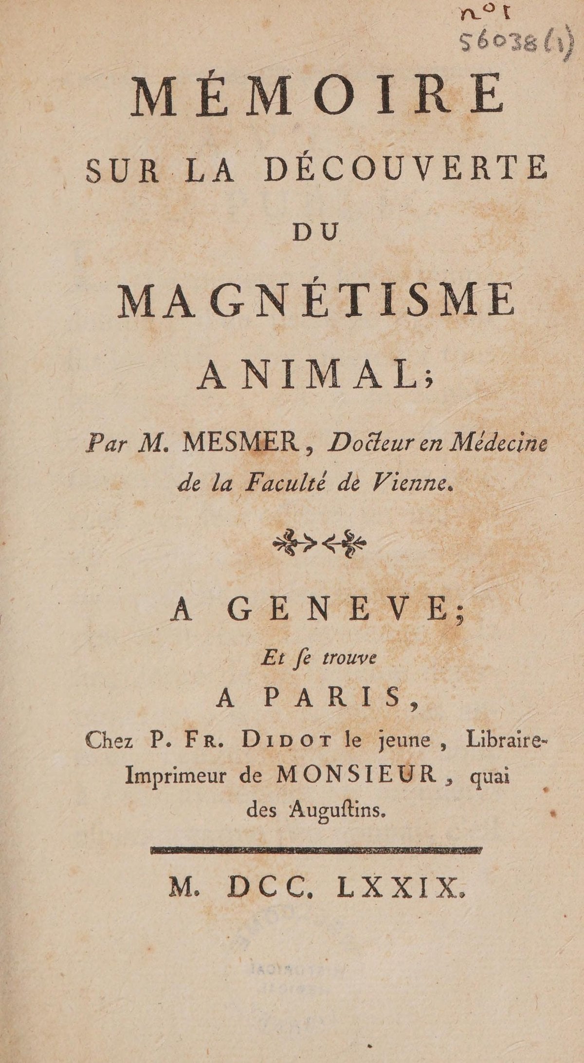 Mémoire sur la découverte du magnétisme animal