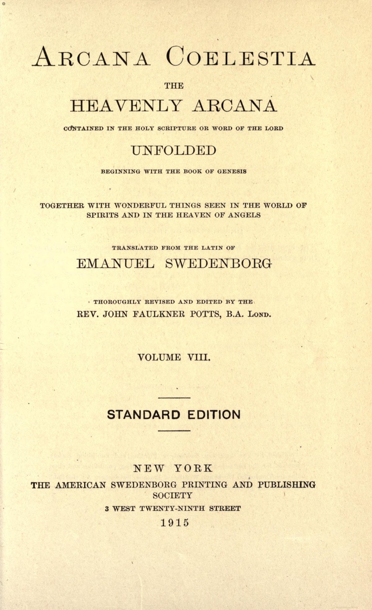 Heavenly Secrets (Arcana Coelestia), Vol. VIII