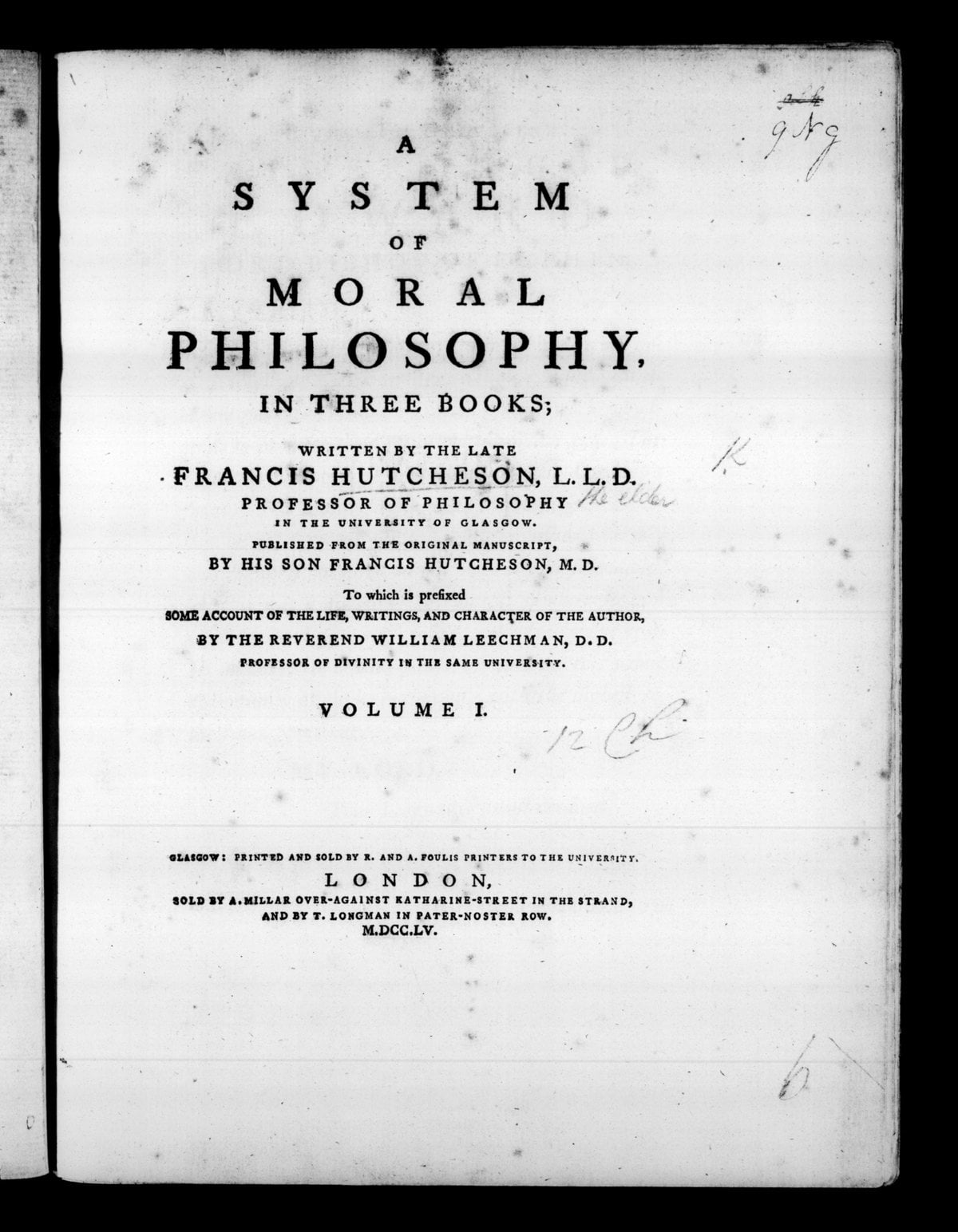 A System of Moral Philosophy, Vol. I