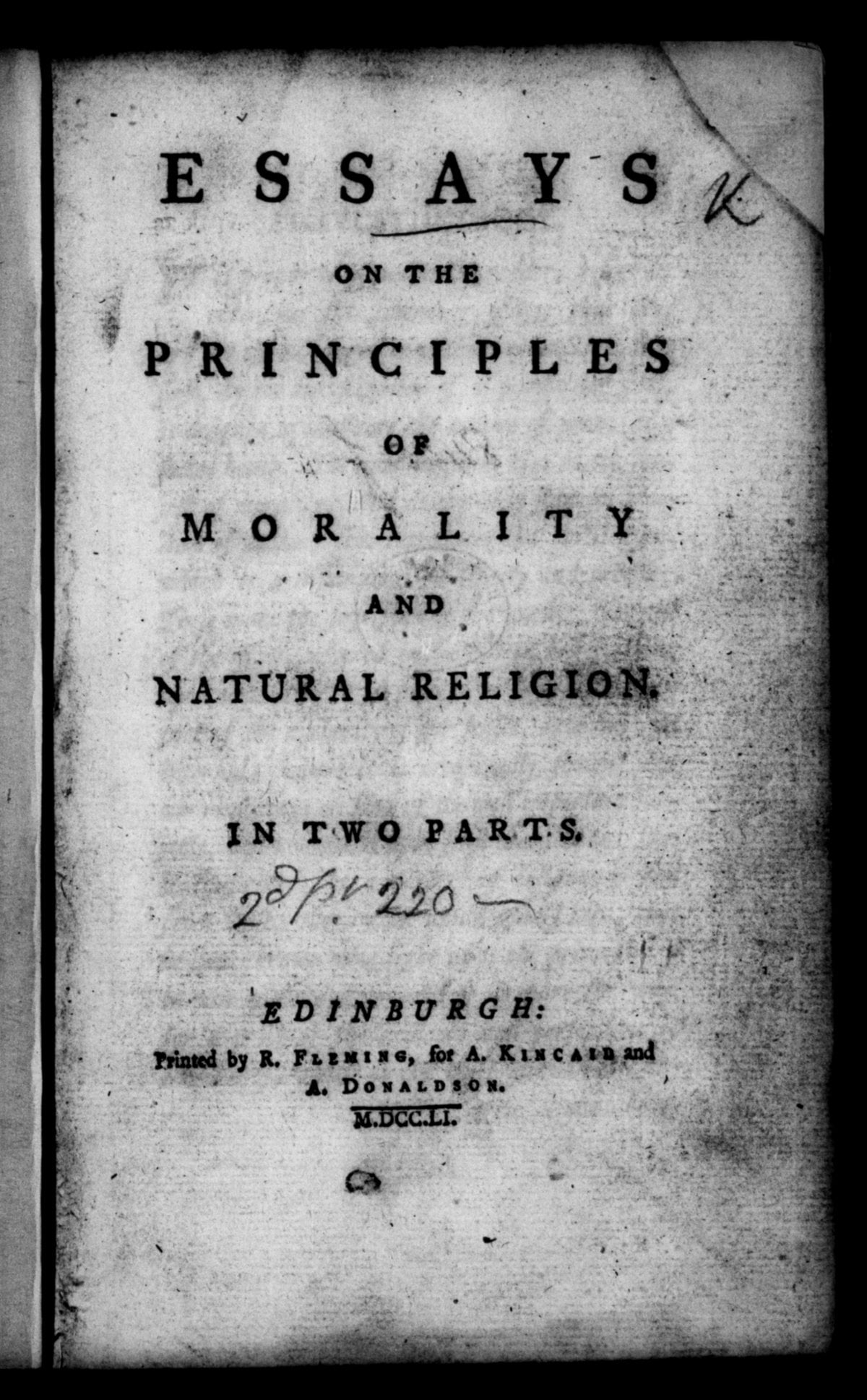 Essays on the Principles of Morality and Natural Religion