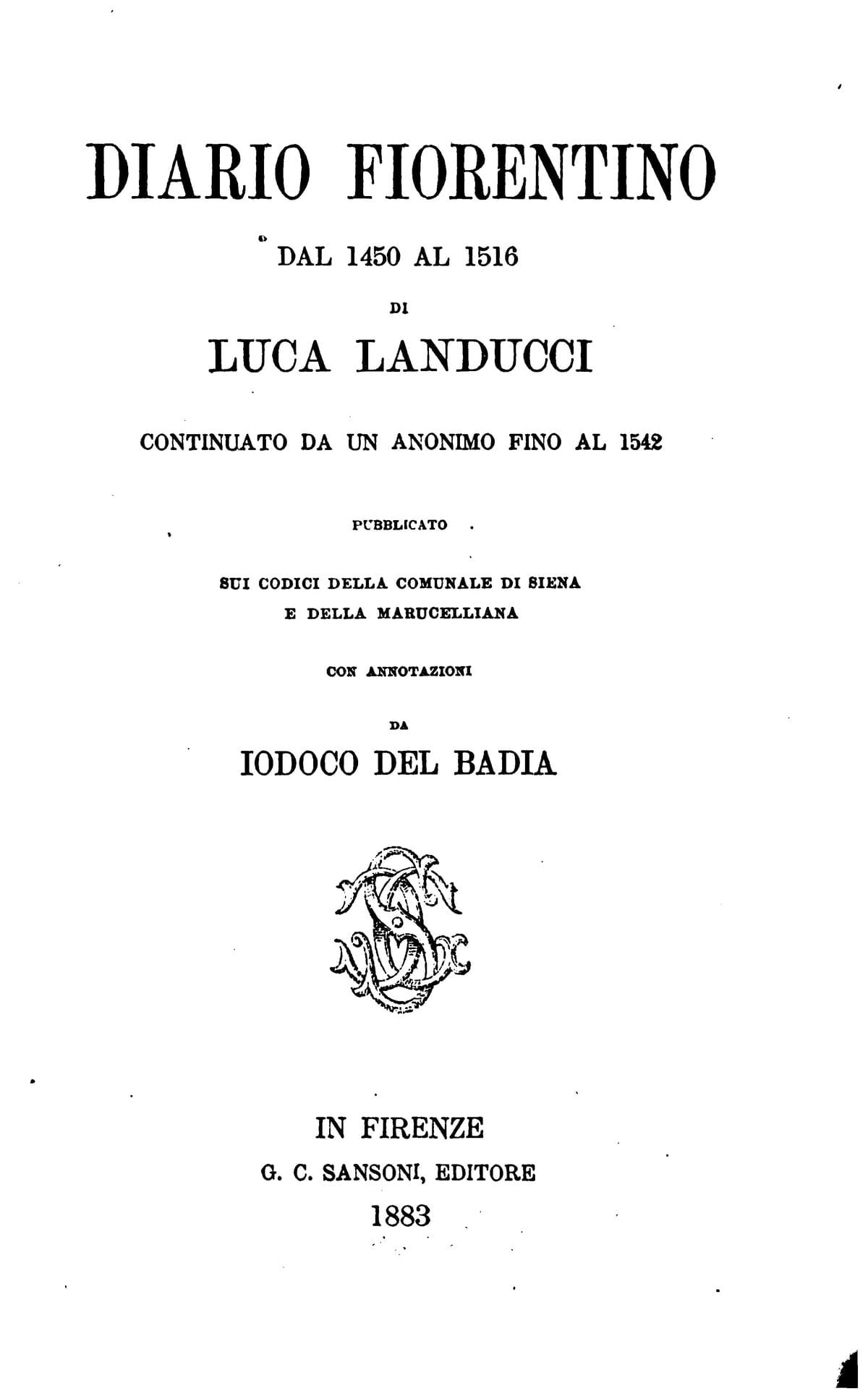A Florentine Diary from 1450 to 1516