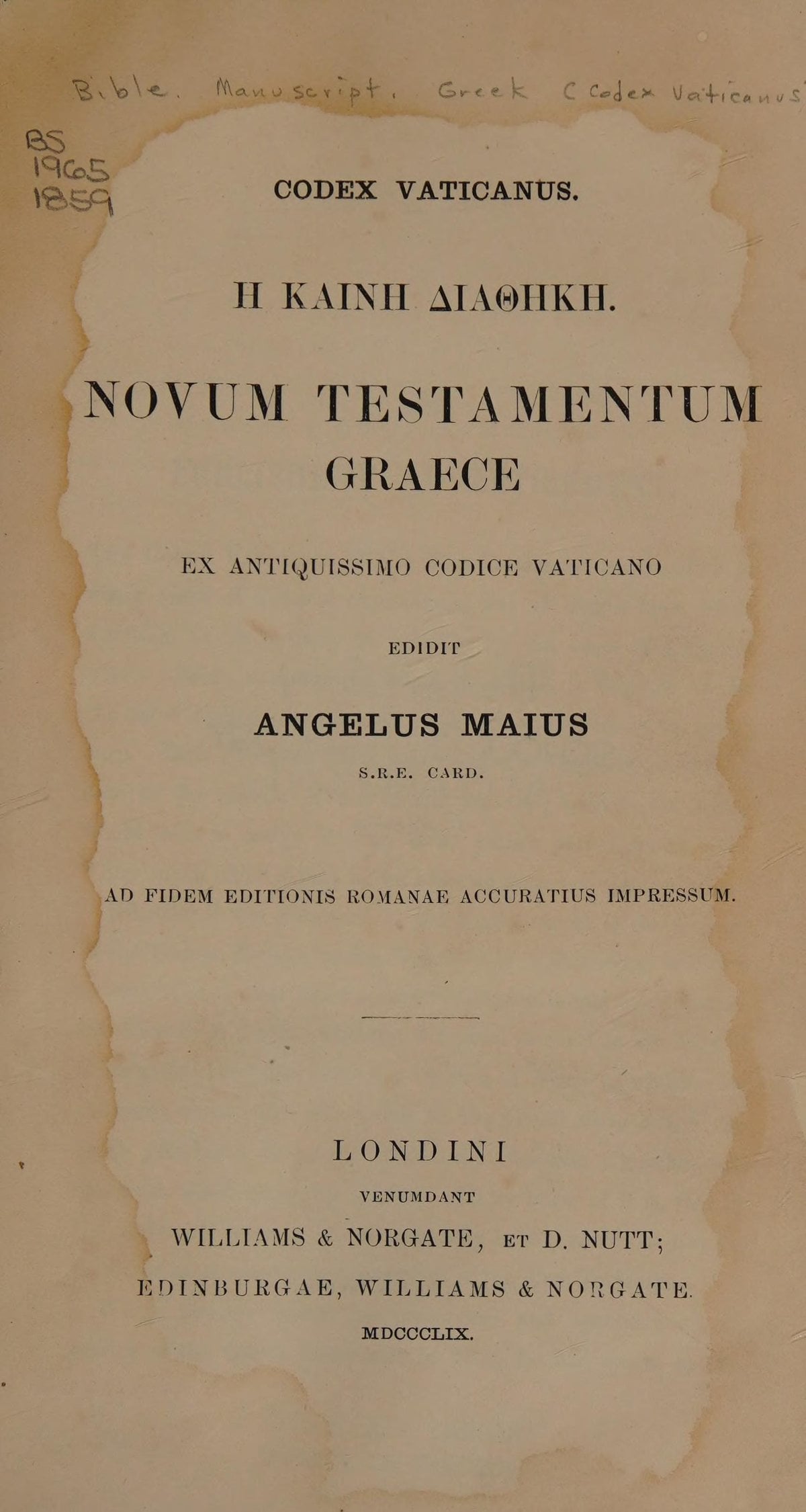 Codex Vaticanus: Novum Testamentum Graece
