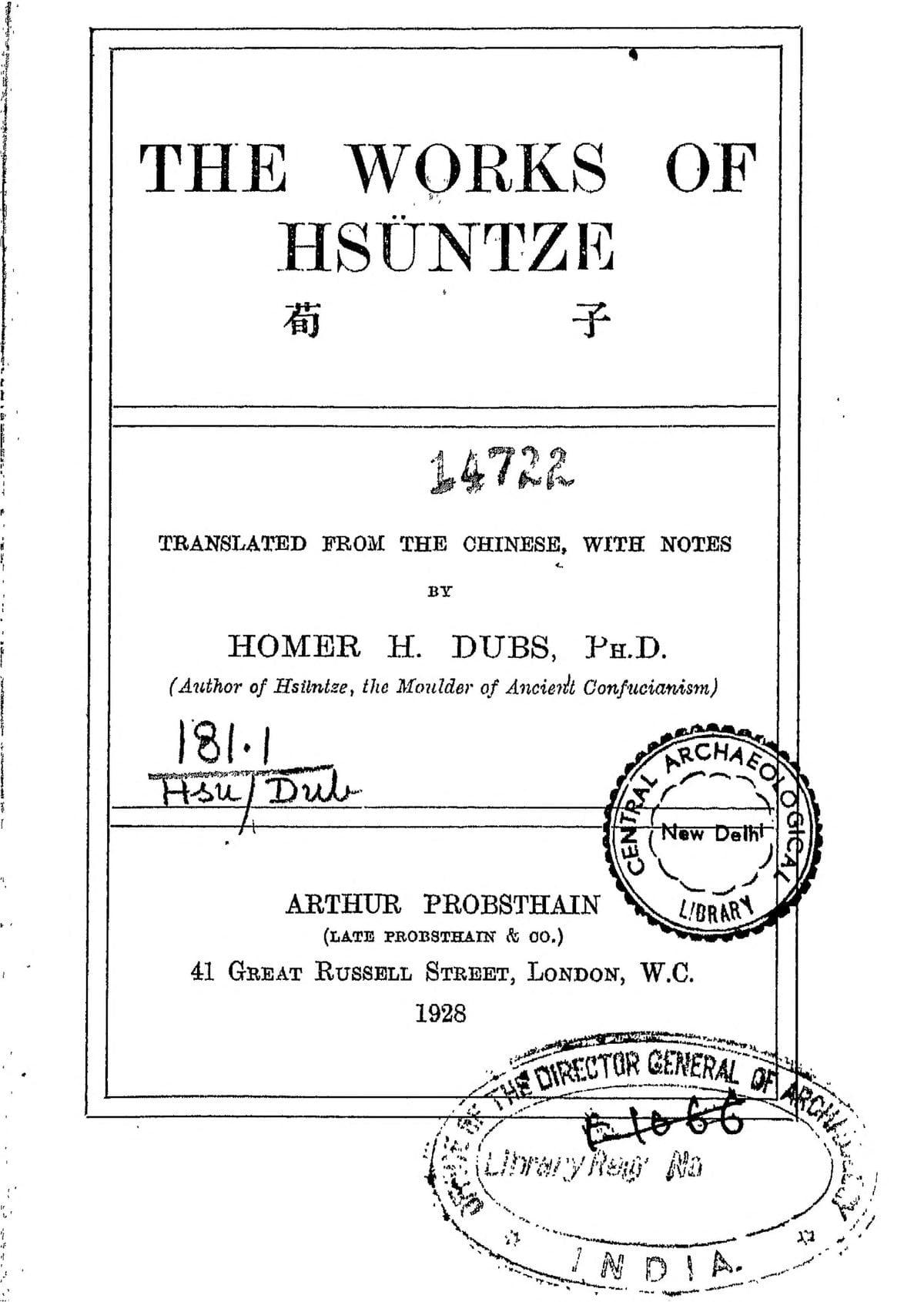The Works of Hsüntze (Xunzi)