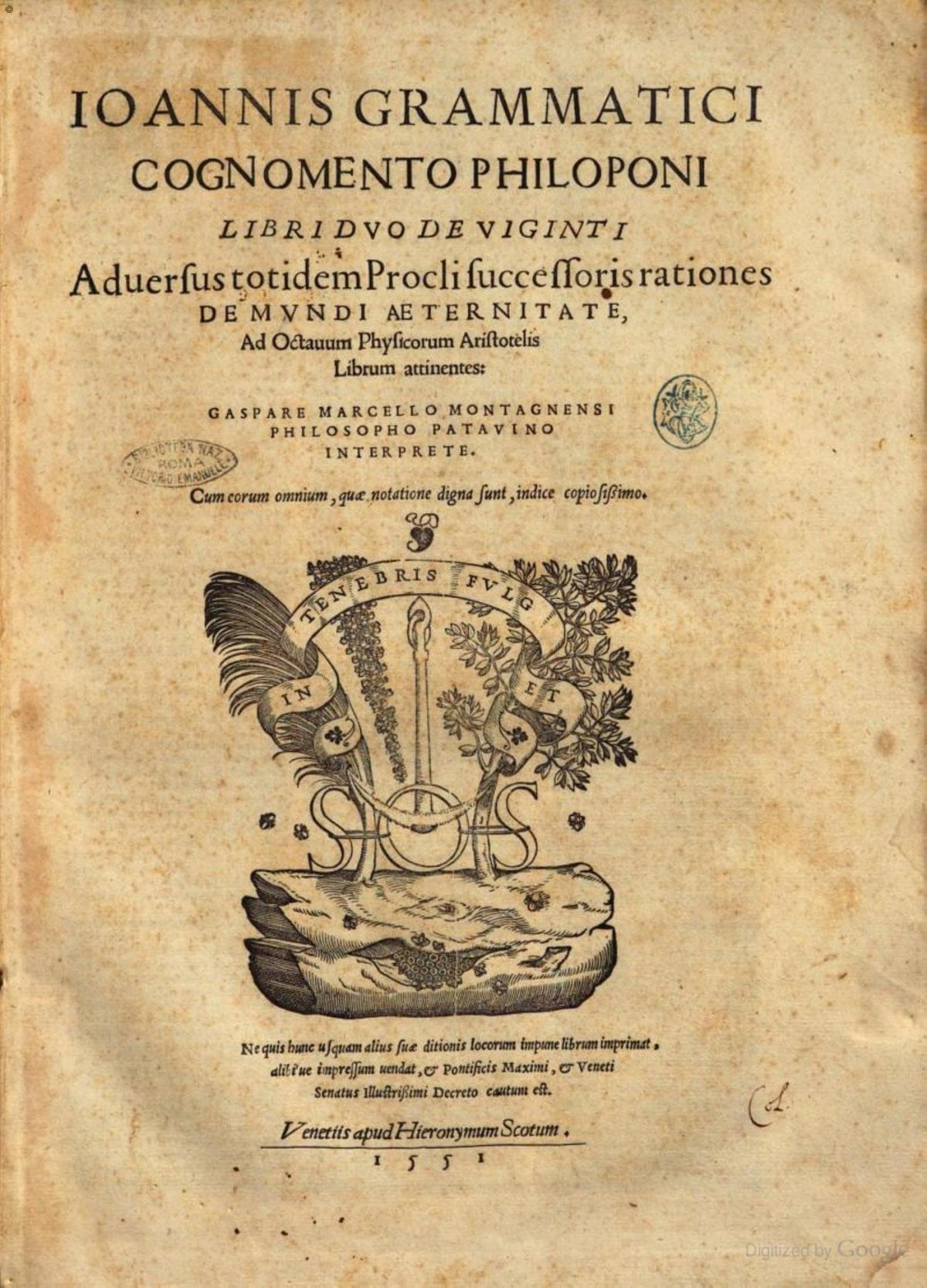 Two Books Against Proclus on the Eternity of the World