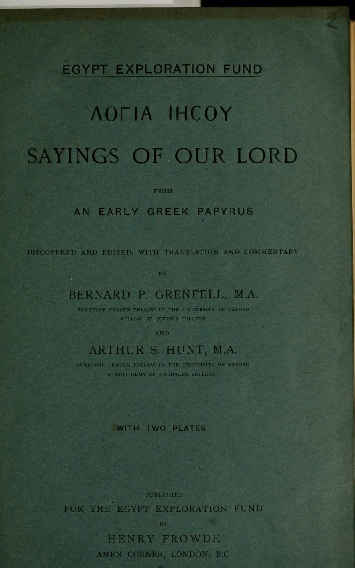 Sayings of Our Lord (Logia Iesou)