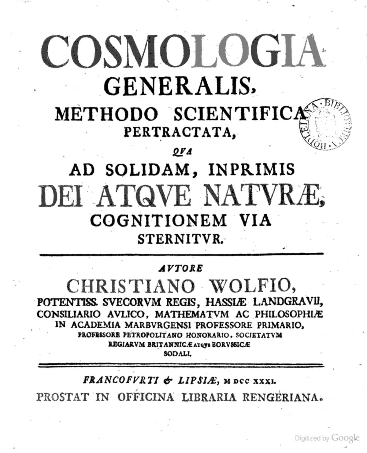 Cosmologia Generalis