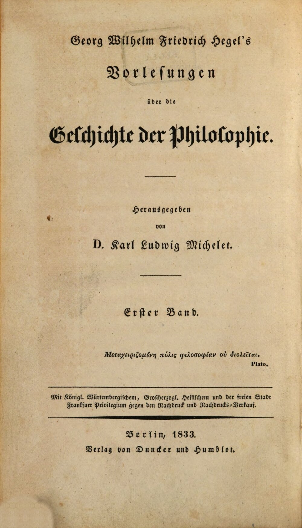 Lectures on the History of Philosophy, Volume One