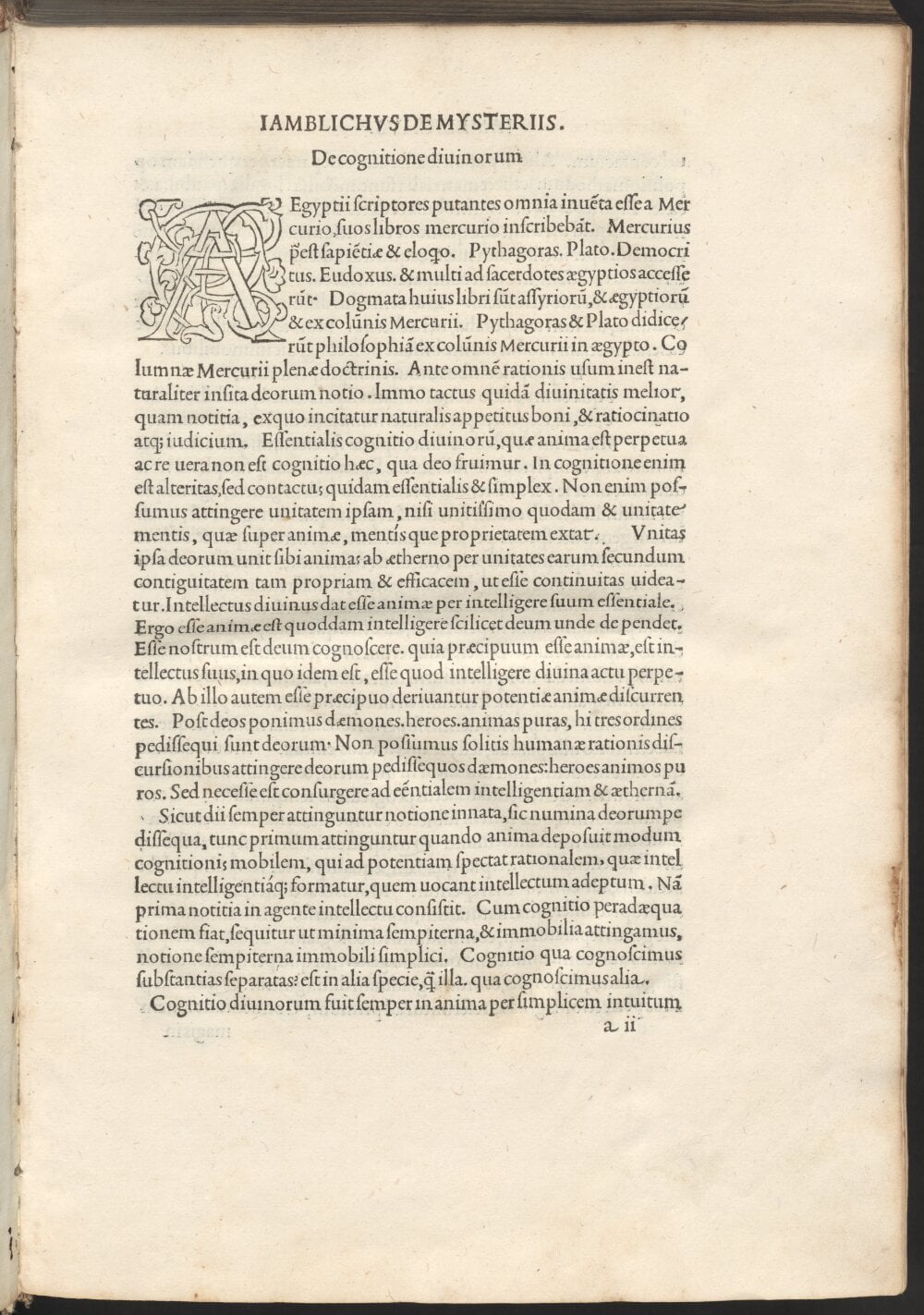Iamblichus — De Mysteriis (1497 Aldine Editio Princeps)