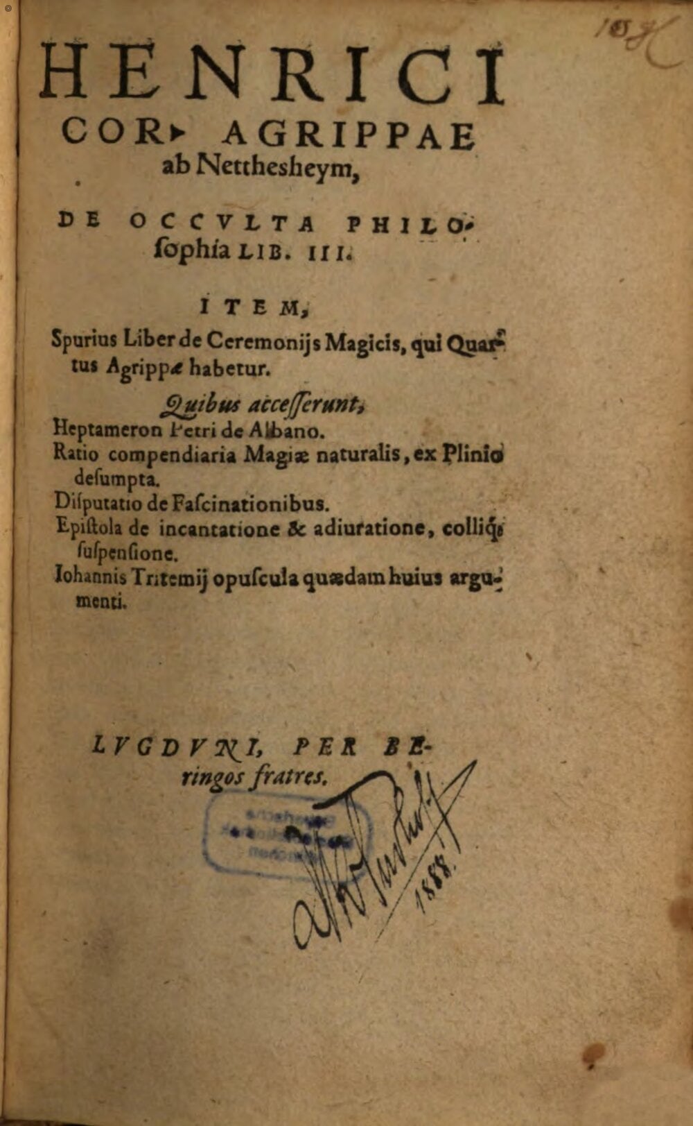 Agrippa — De Occulta Philosophia, Book II (1531)