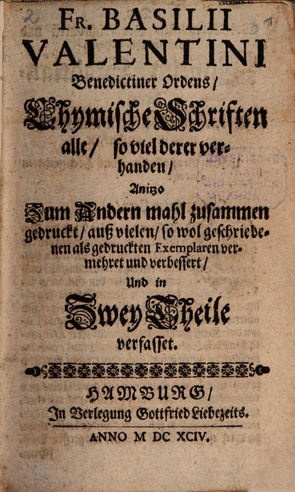 Basilius Valentinus — Chymische Schriften (Hamburg, 1694)
