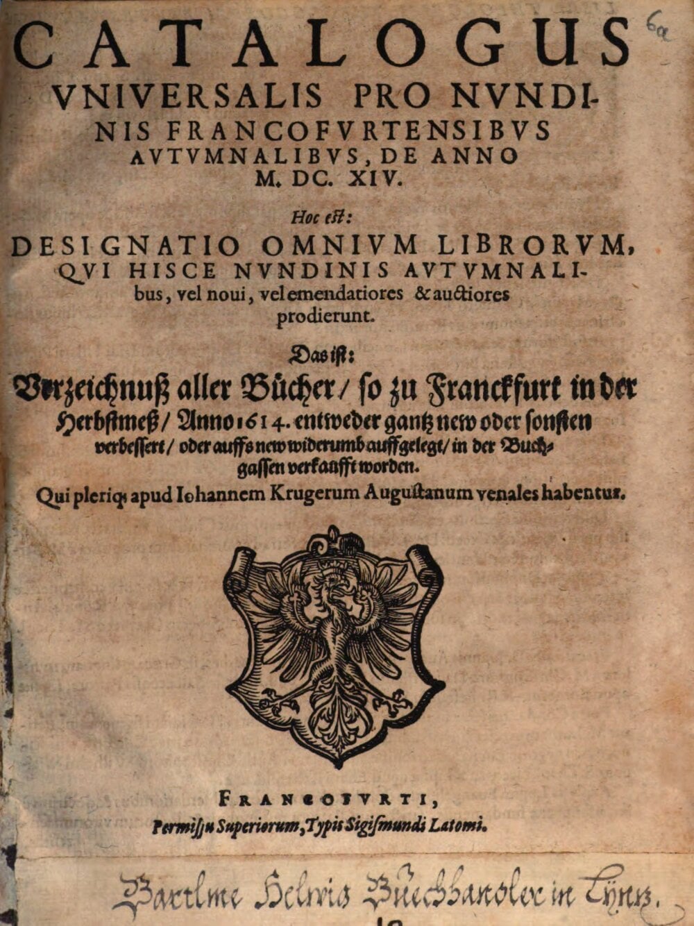 Universal Catalog for the 1614 Frankfurt Autumn Fair