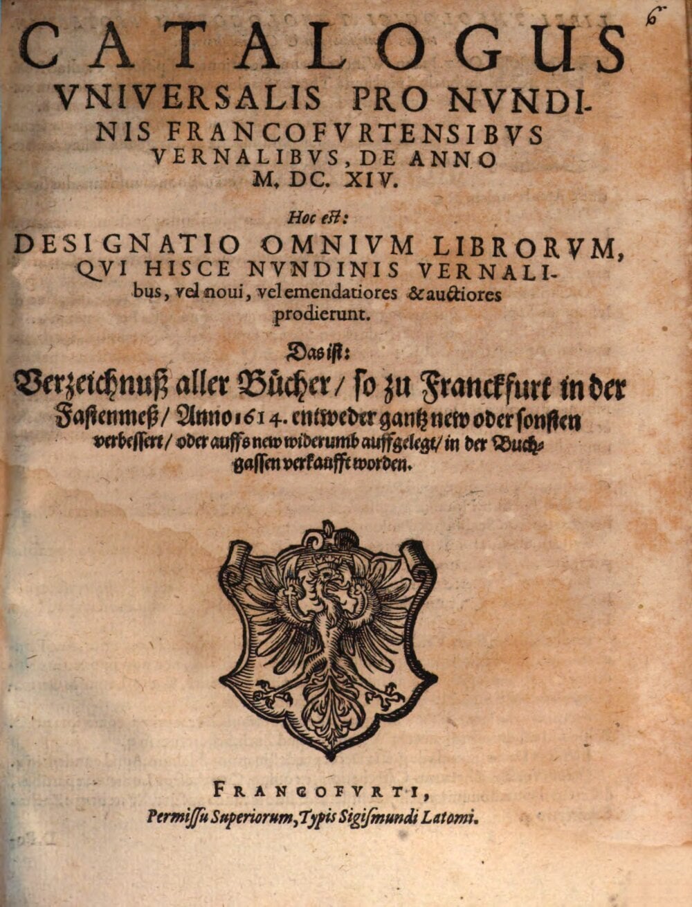 Universal Catalog for the Frankfurt Spring Fair of the Year 1614
