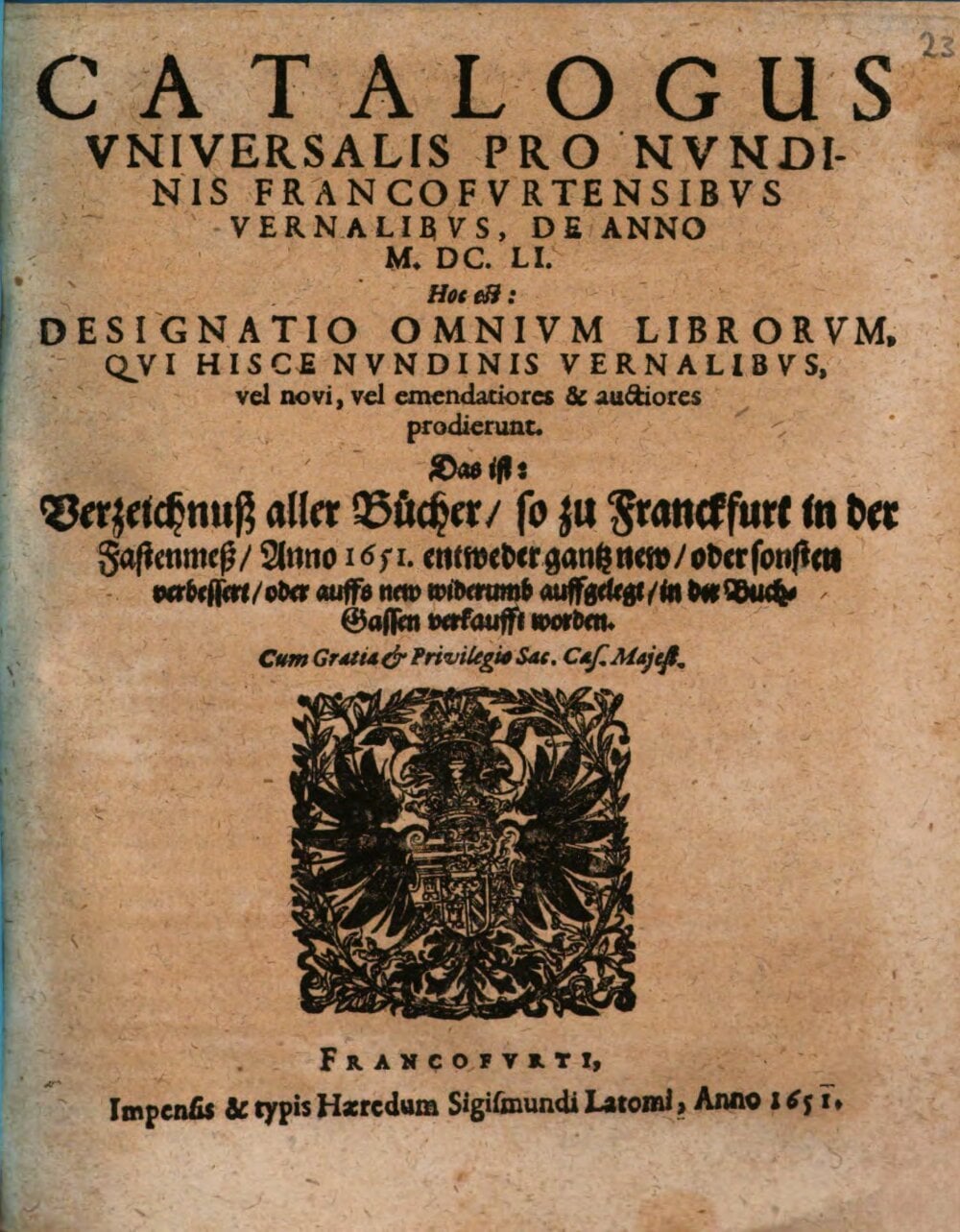 Universal Catalog for the Frankfurt Spring Fair, 1651