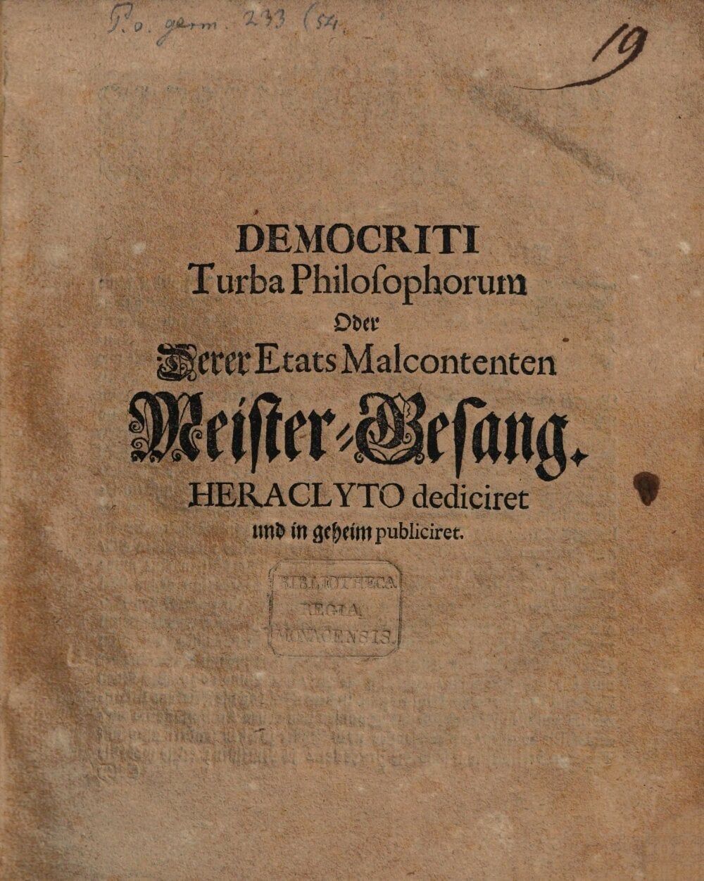 Democritus' Assembly of Philosophers, or the Master-Song of the State Malcontents