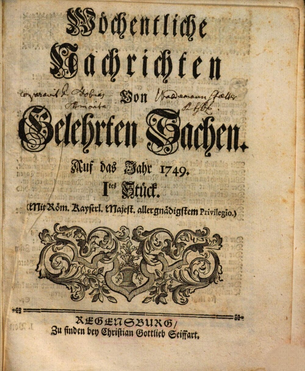 Weekly News of Learned Matters, 1749