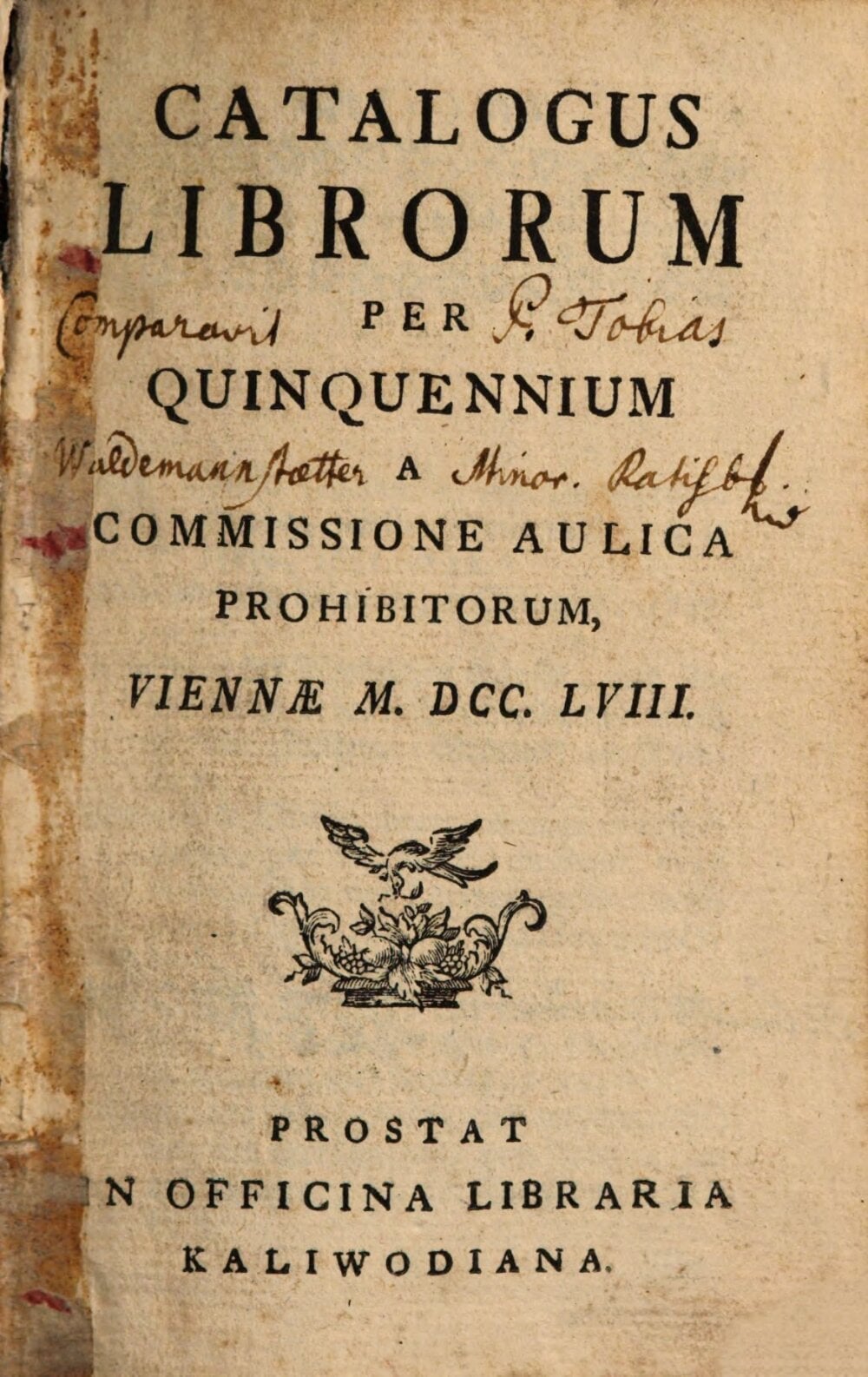 Catalogue of Books Prohibited by the Aulic Commission over Five Years