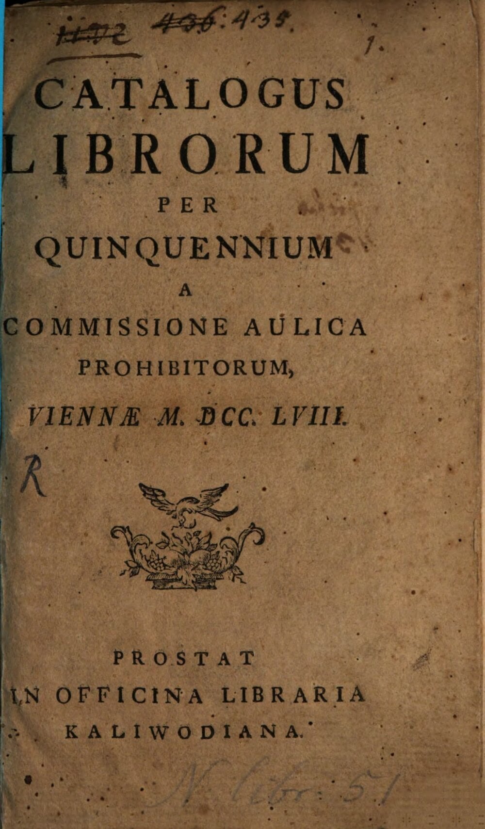 Catalogue of Books Prohibited by the Aulic Commission over Five Years