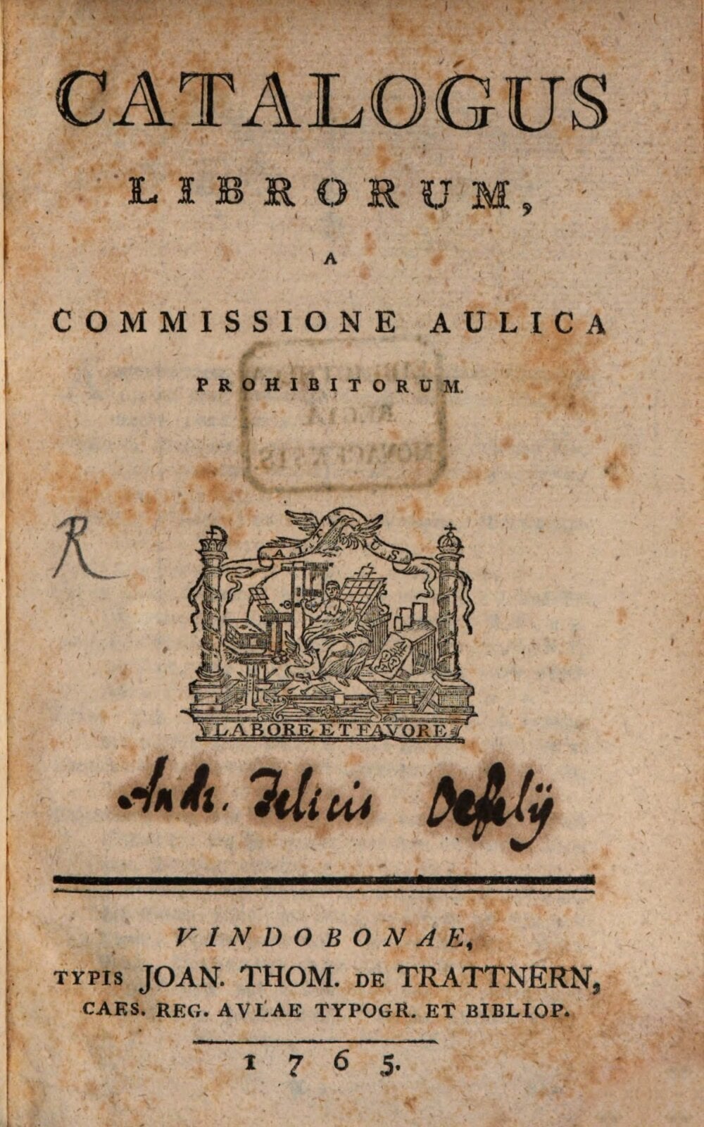 Catalogue of Books Prohibited by the Aulic Commission over Five Years