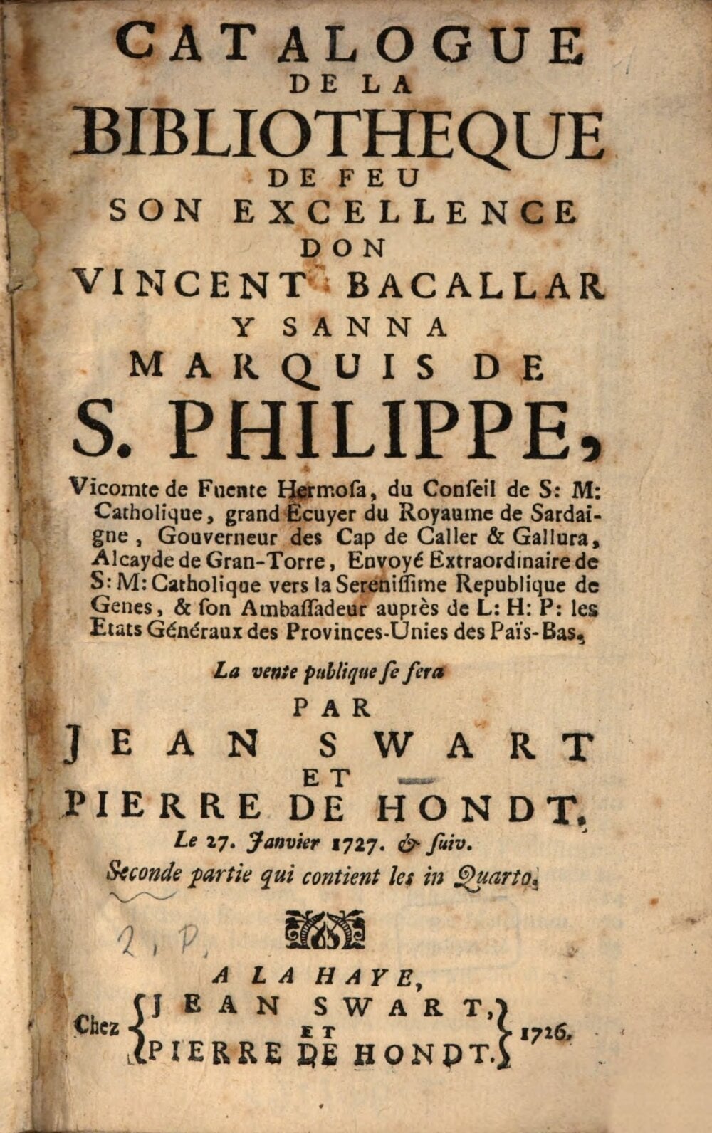 Catalogue of the Library of Don Vincent Bacallar y Sanna