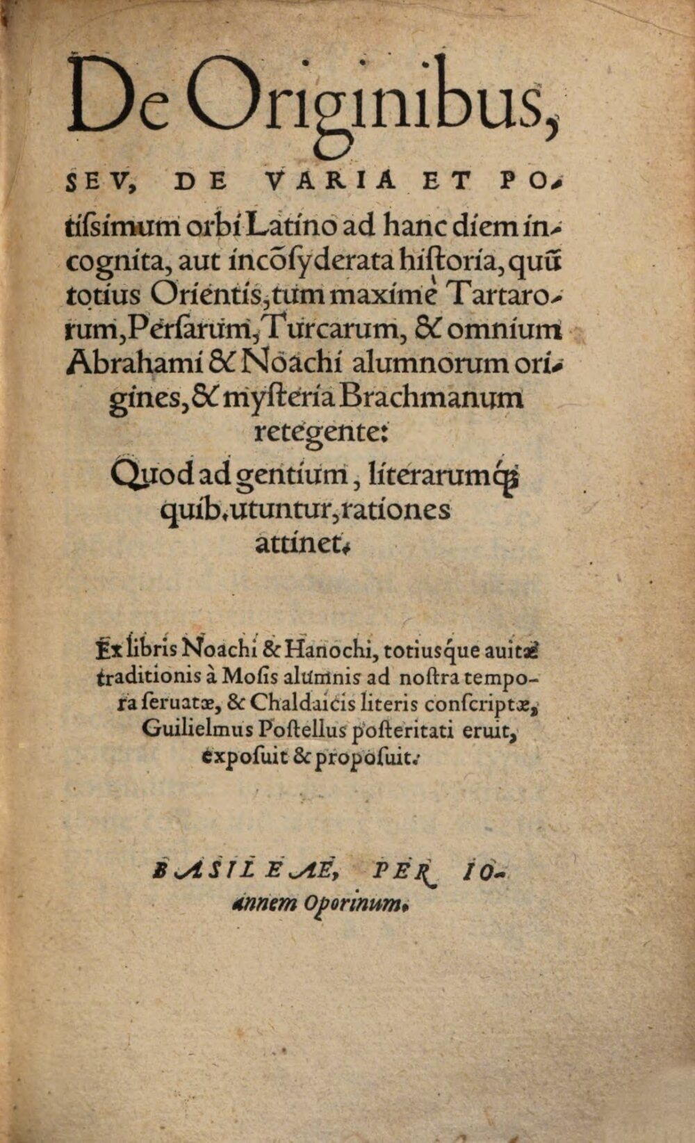 On Origins, or the Various History of the Entire Orient Unknown to the Latin World