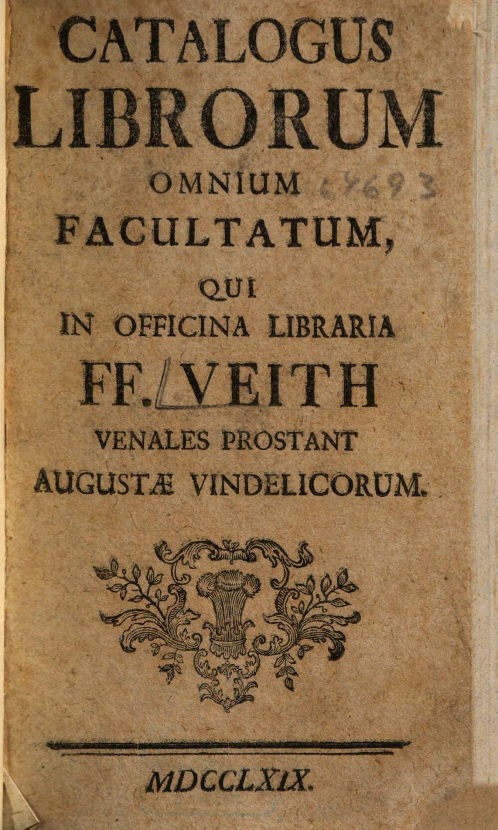 Catalogue of Books of All Faculties for Sale at the Veith Bookshop in Augsburg