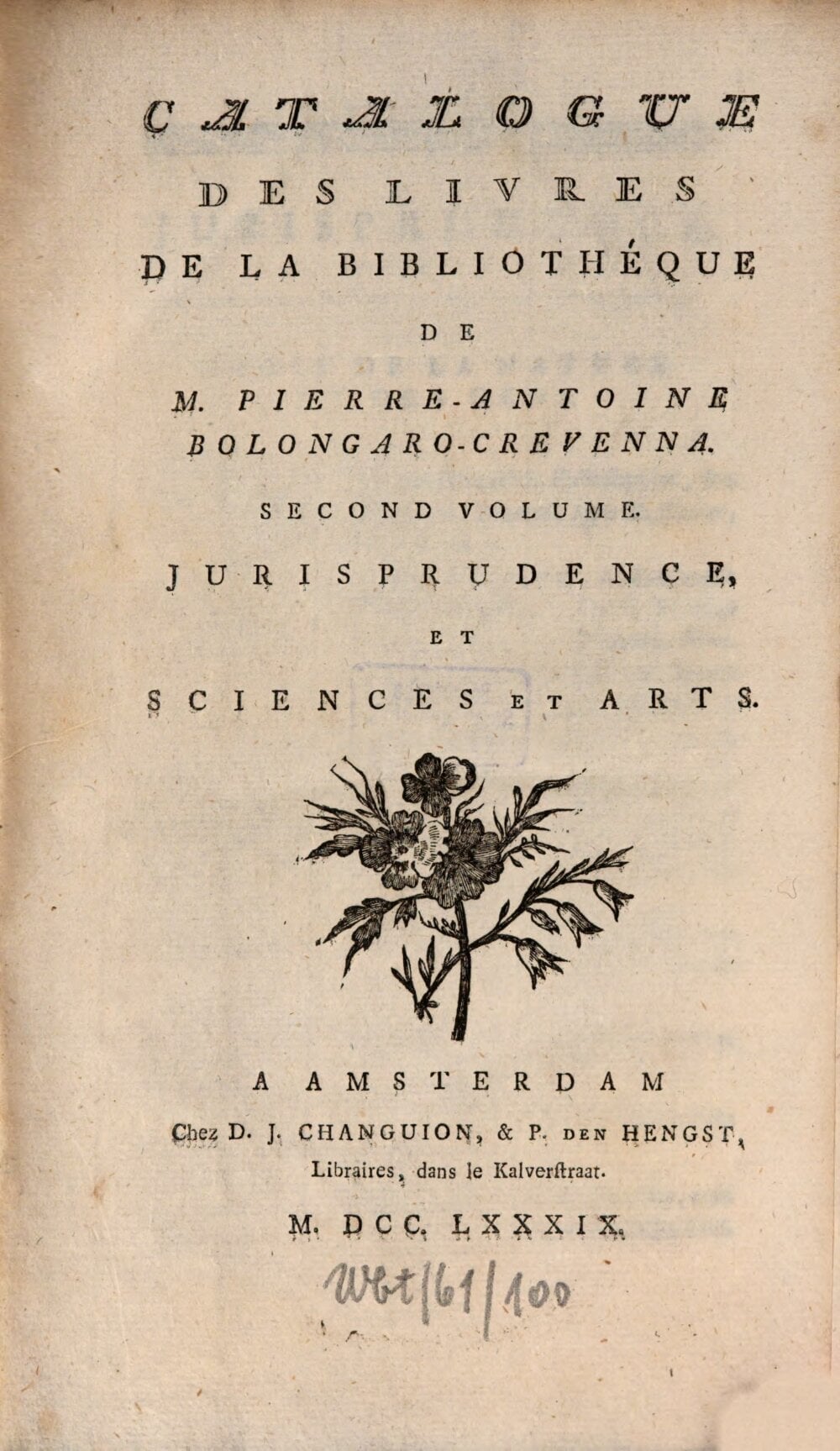 Catalogue of the Library of Pierre-Antoine Bolongaro-Crevenna