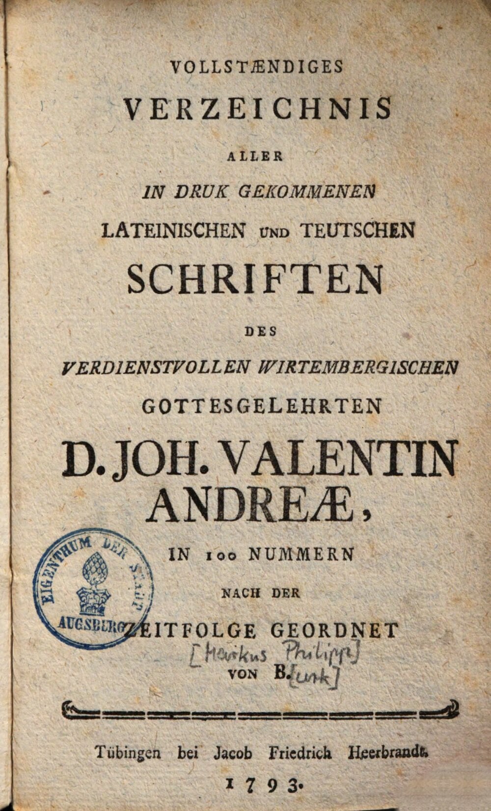 Complete List of the Latin and German Writings of Johann Valentin Andreae