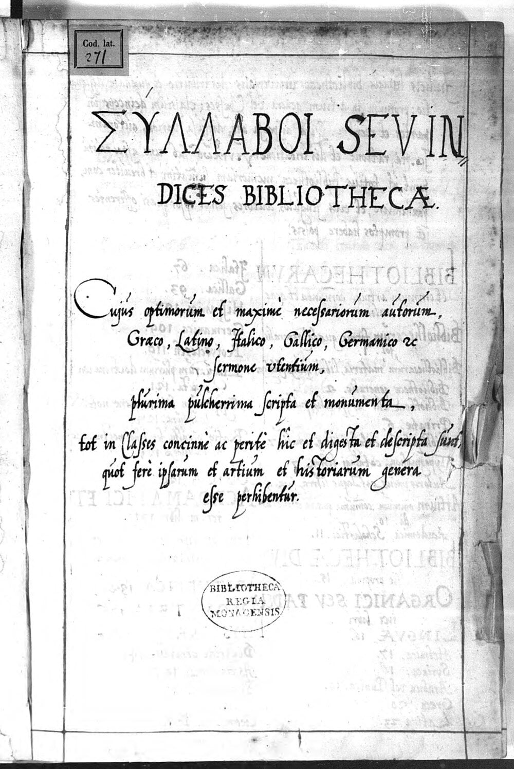 Syllabi or Indices of the Universal Library