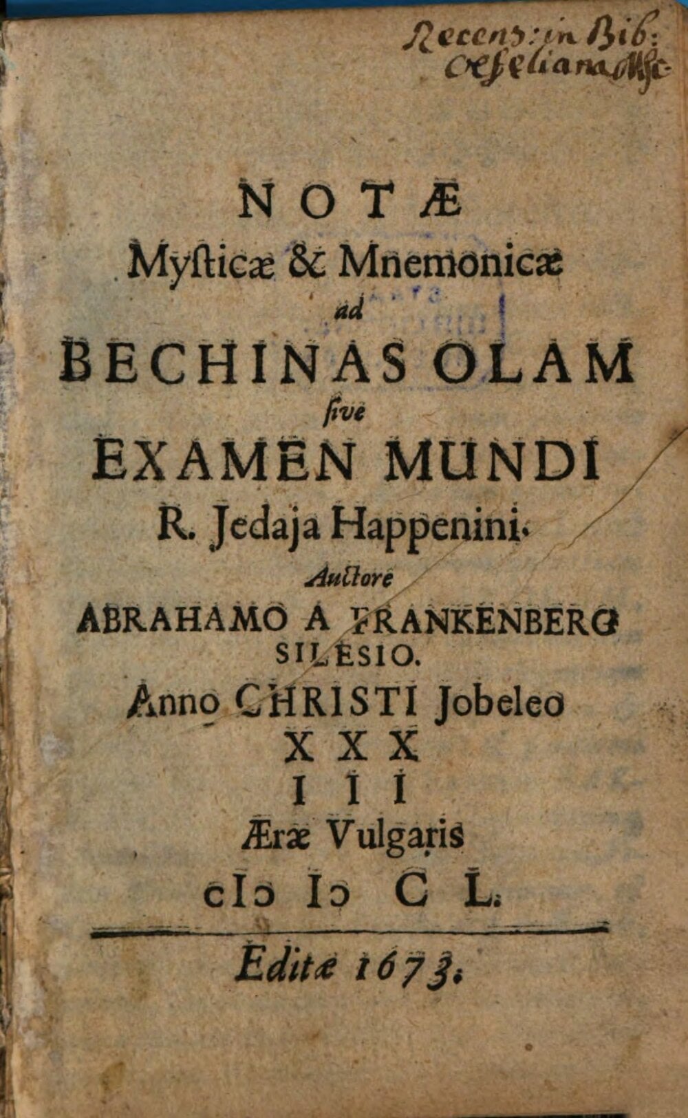 Mystical and Mnemonic Notes on the Examination of the World (Bechinas Olam)