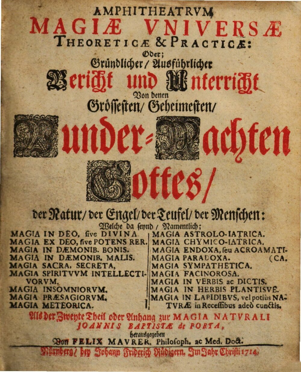 Amphitheater of Universal Magic, Theoretical and Practical