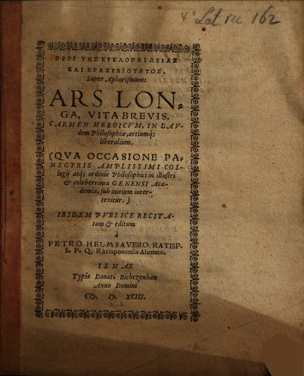 On the Encyclopedia and the Brevity of Life: A Heroic Poem in Praise of Philosophy and the Liberal Arts