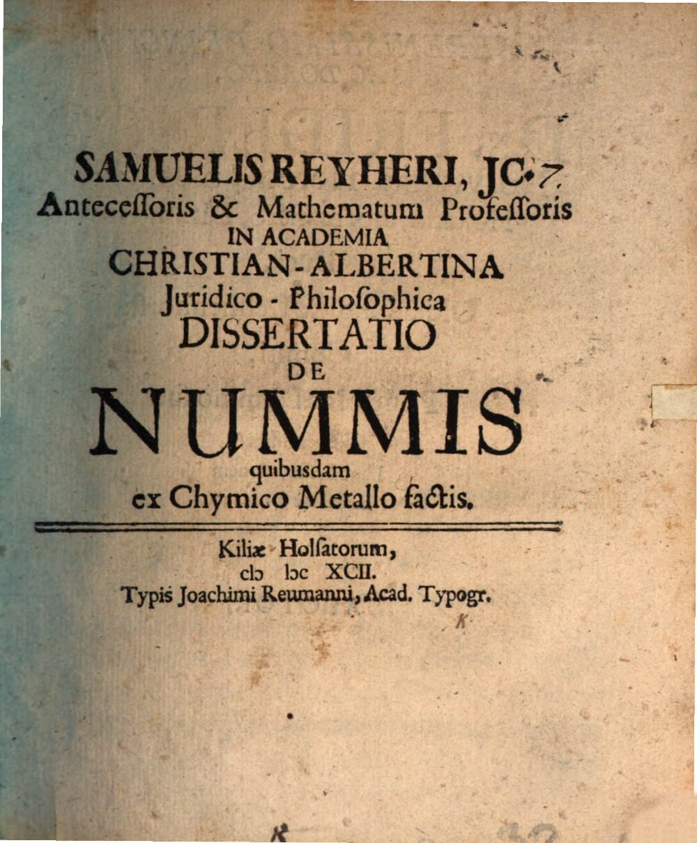 Juridical-Philosophical Dissertation on Certain Coins Made from Chemical Metal