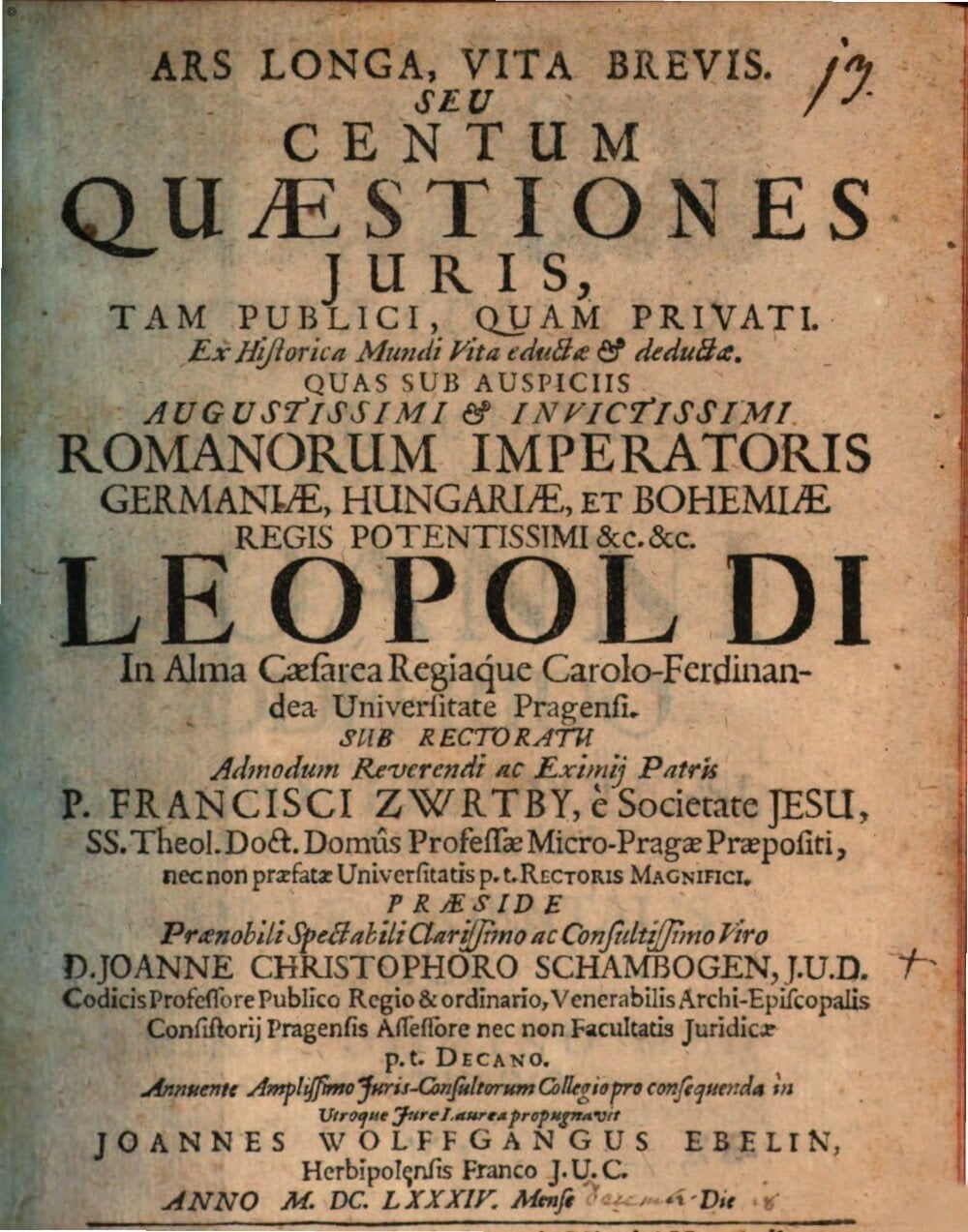 Art is Long, Life is Short: One Hundred Questions of Law Derived from the History of the World