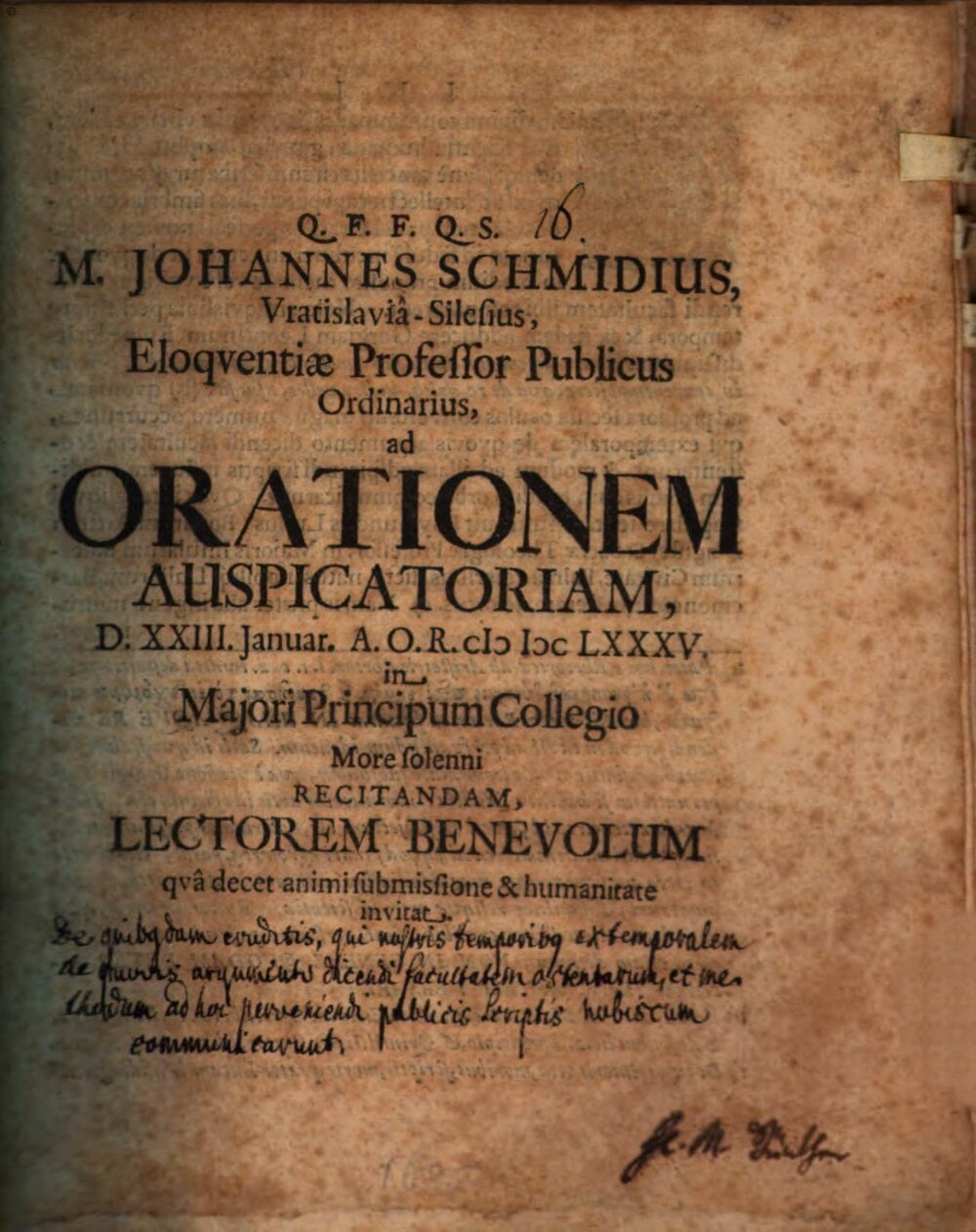 Invitation to an Inaugural Oration on the Faculty of Extemporaneous Speaking and the Art of Ramon Llull