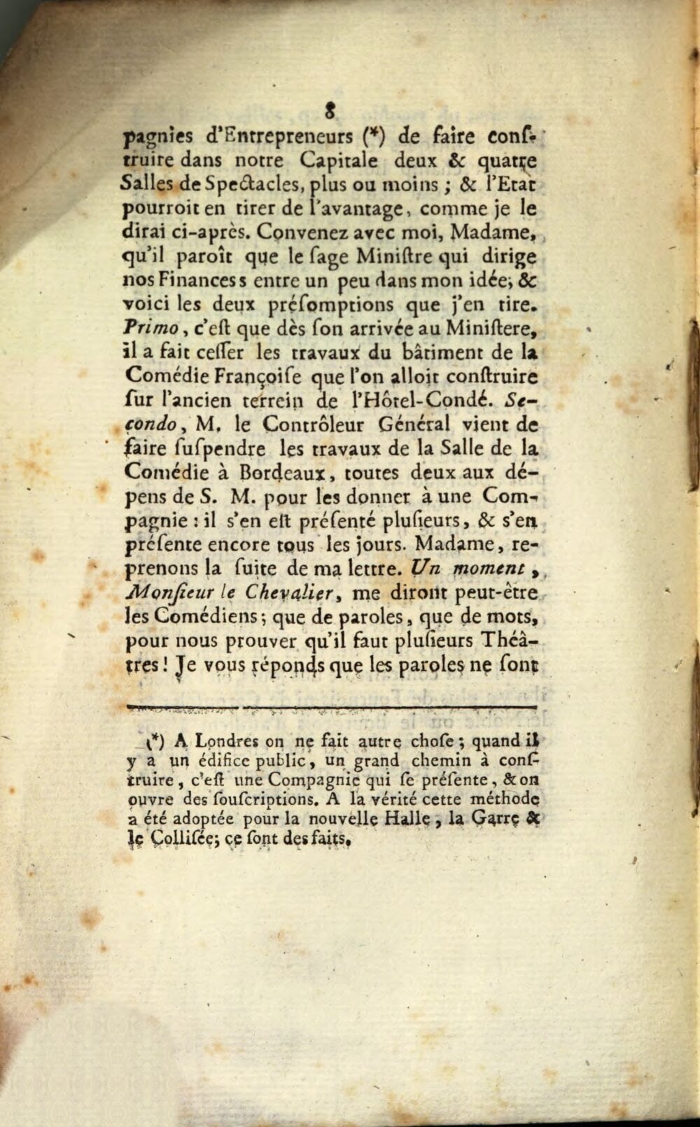 Letter to the Countess of T. on a Second French Theater in Paris