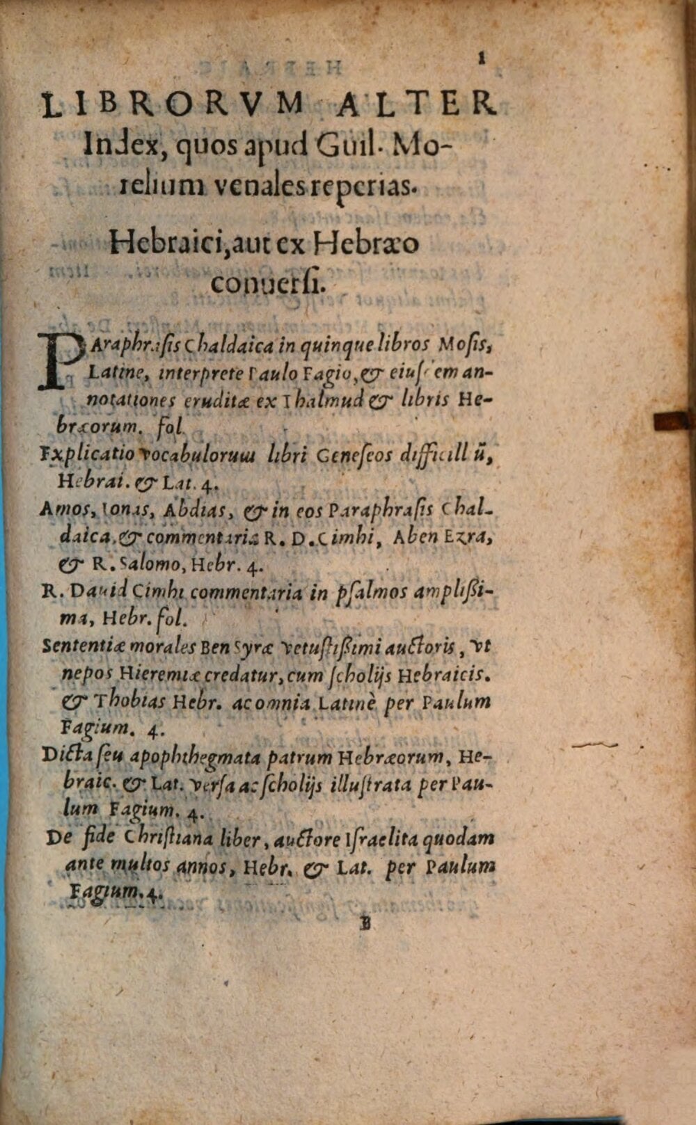 Second Index of Books for Sale at Guillaume Morel's