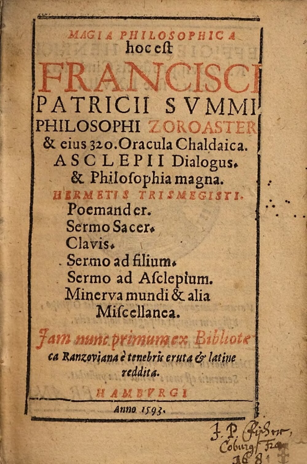 Philosophical Magic: The Zoroaster of Francesco Patrizi and the Chaldean Oracles